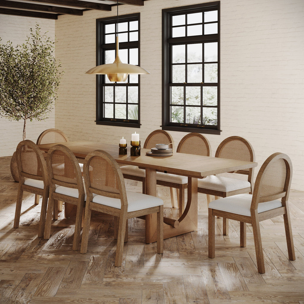 Extendable Mid-Century Rattan Dining Table Set (8 Chair)