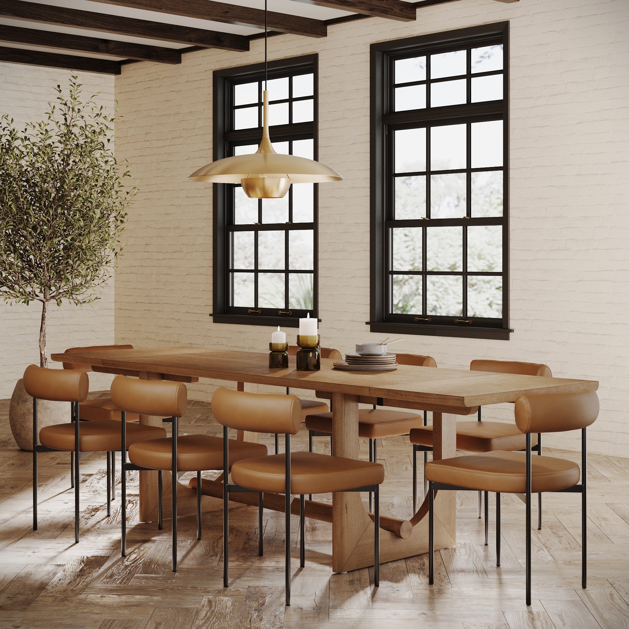 Extendable Faux Leather Dining Table Set (8 Chair)