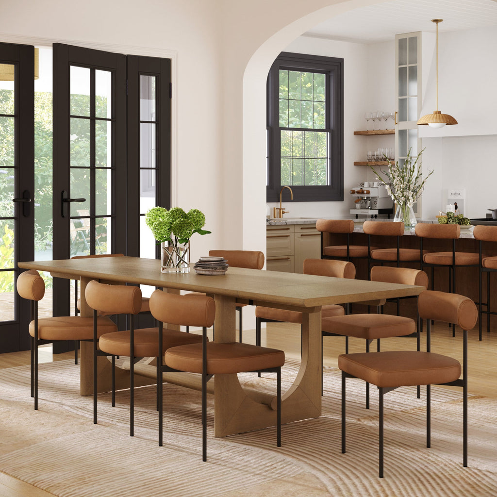 Extendable Faux Leather Dining Table Set (8 Chair)