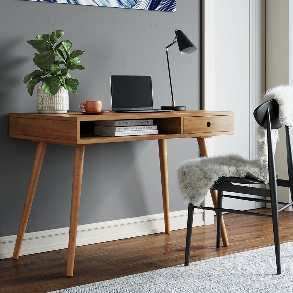 Wood Mid-Century Modern Writing Desk with Drawer