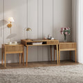 Solid Wood Fluted Desk & 2 Nightstand Bedroom Vanity Set