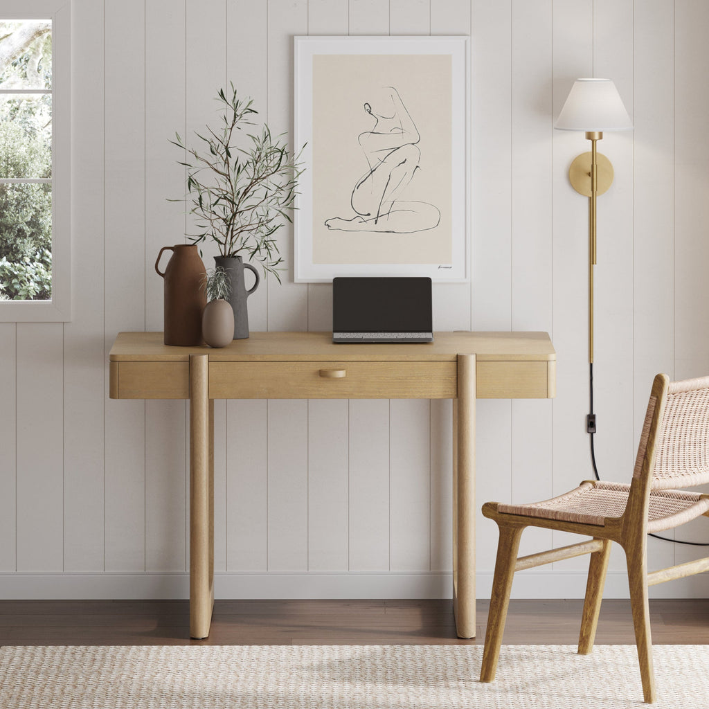 Solid Wood Desk with Drawer & Rounded Legs