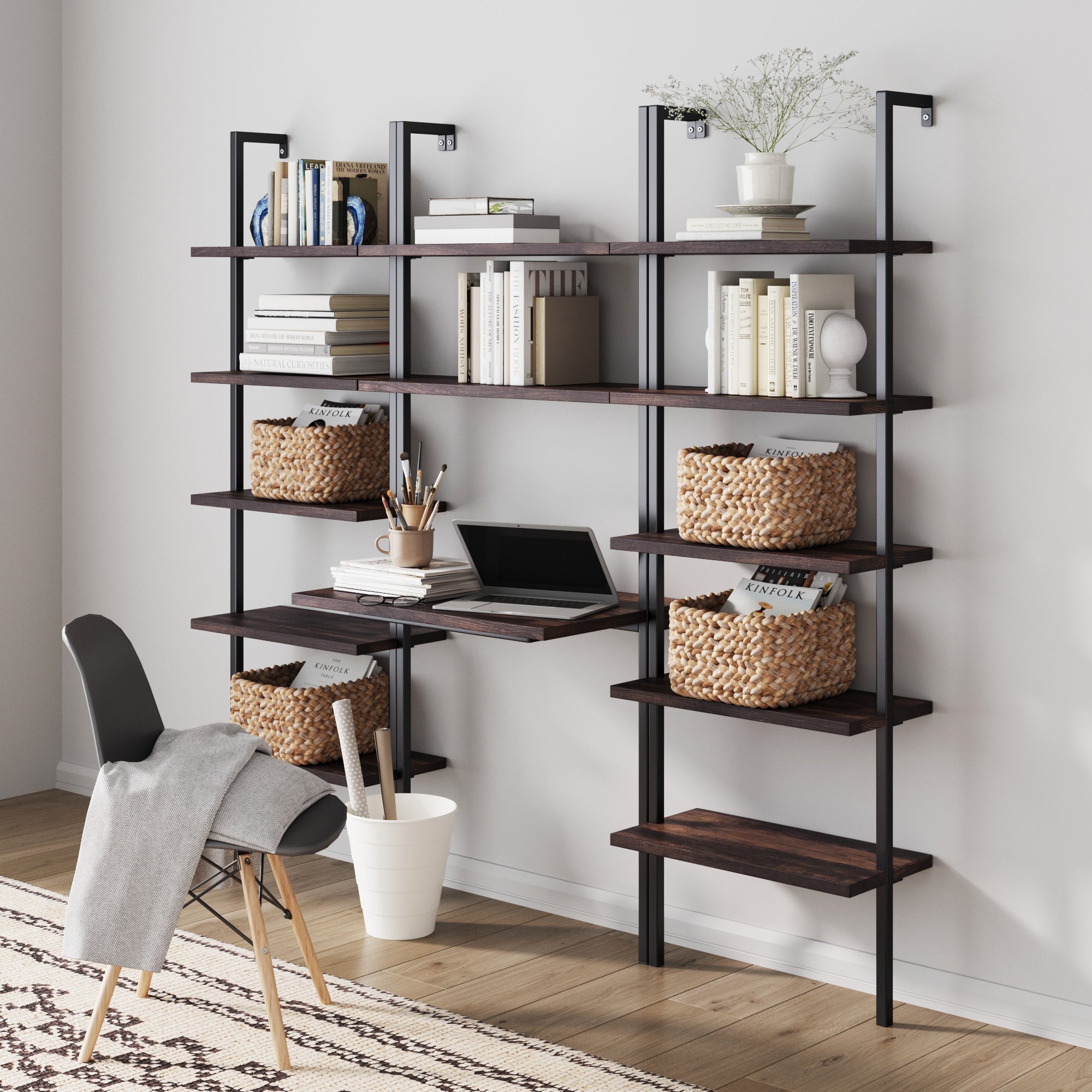 Wood & Metal Wall Mount Office Desk Set