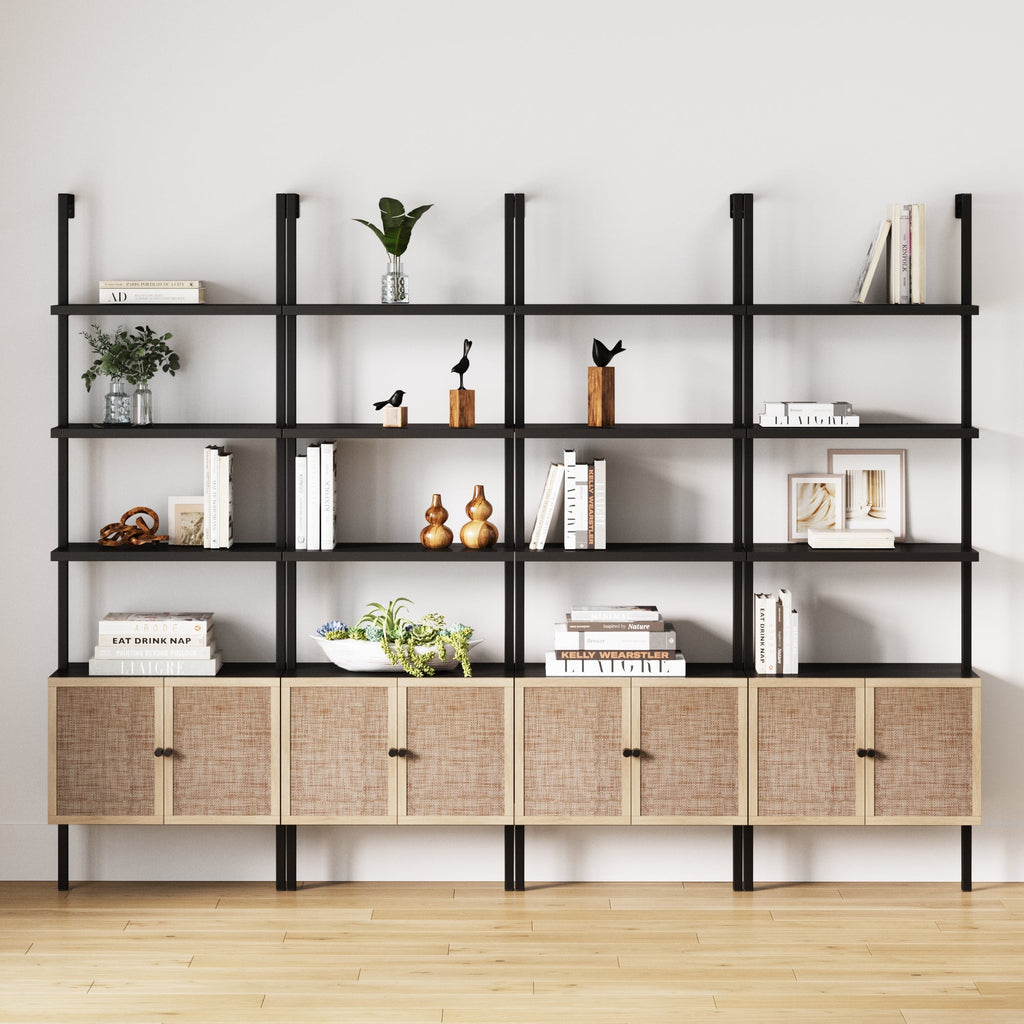 Rattan Ladder Wall Bookshelves with Doors