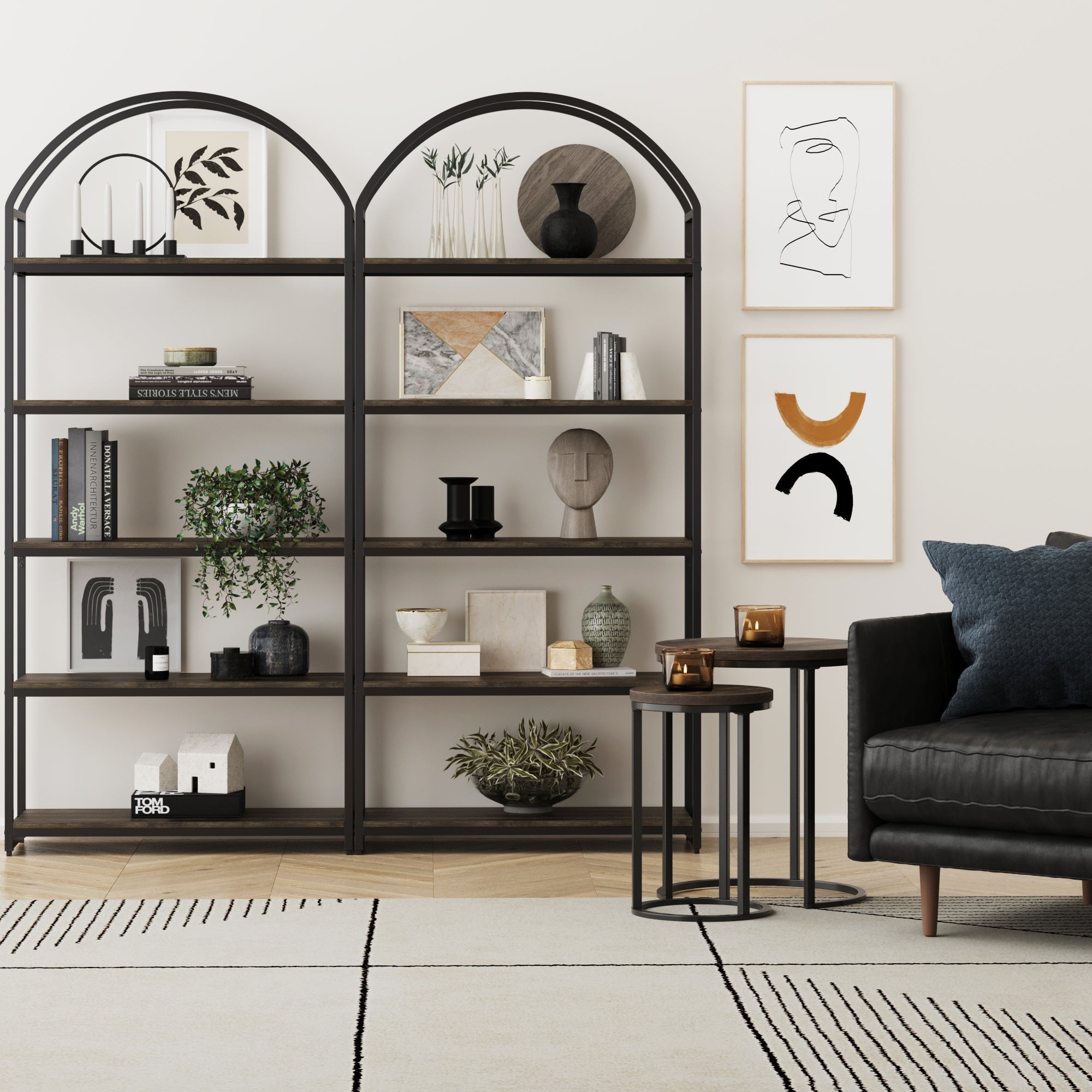 Metal 5-Shelf Arched Bookshelves