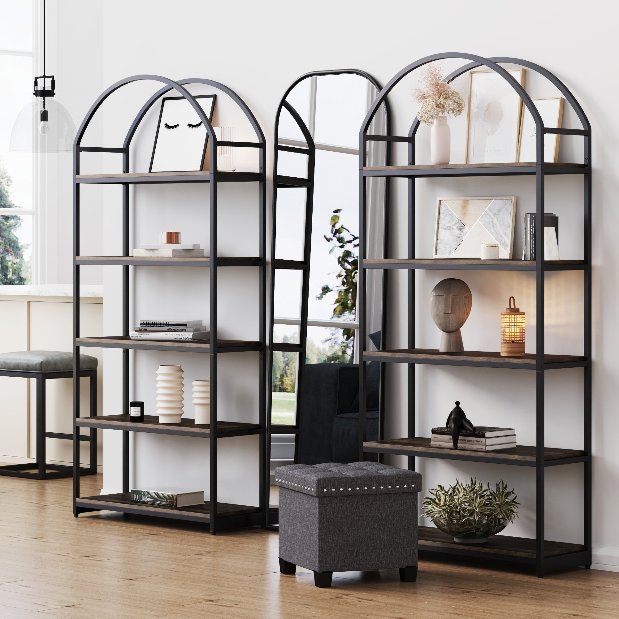 Metal 5-Shelf Arched Bookshelves