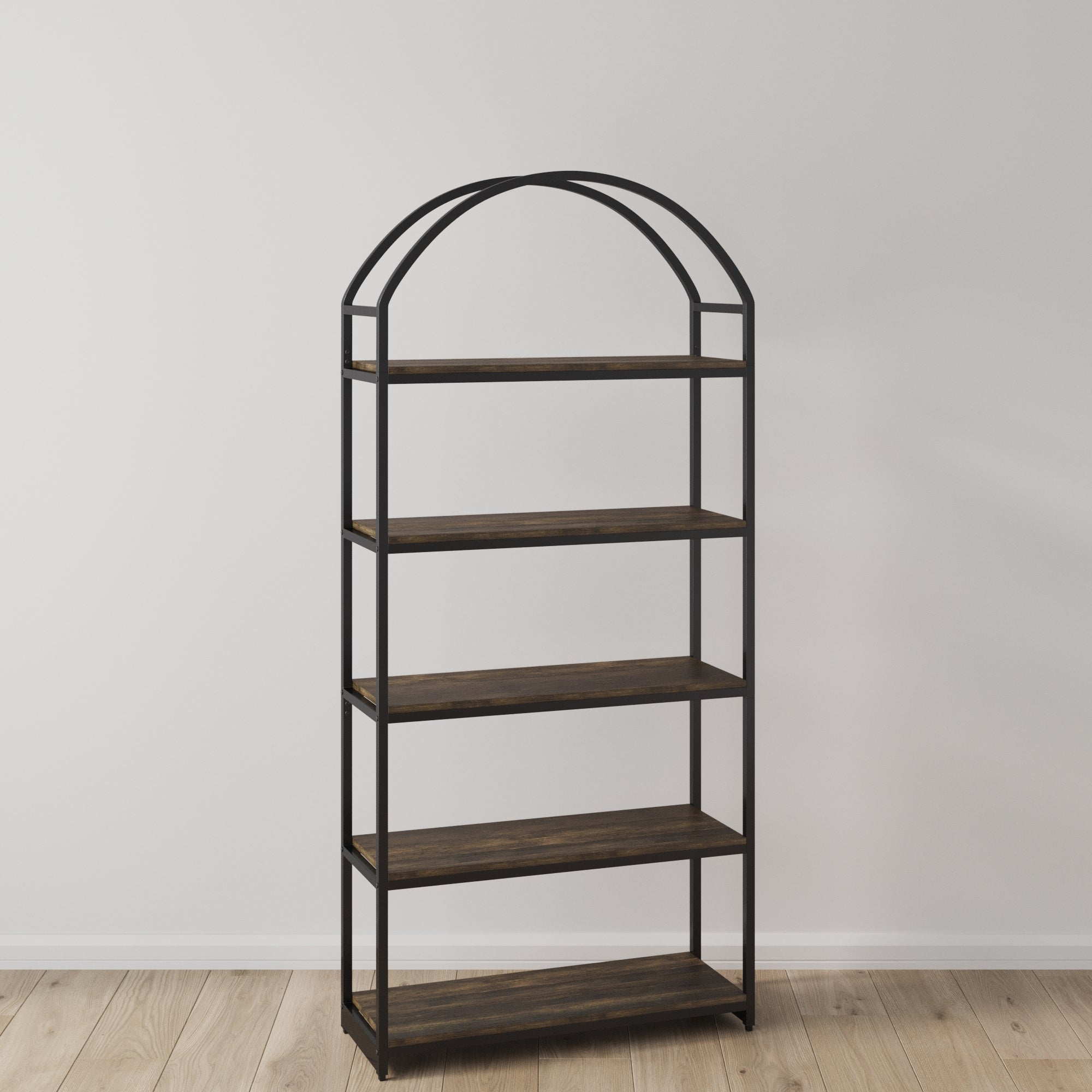 Wood & Metal 5-Shelf Arched Bookshelf