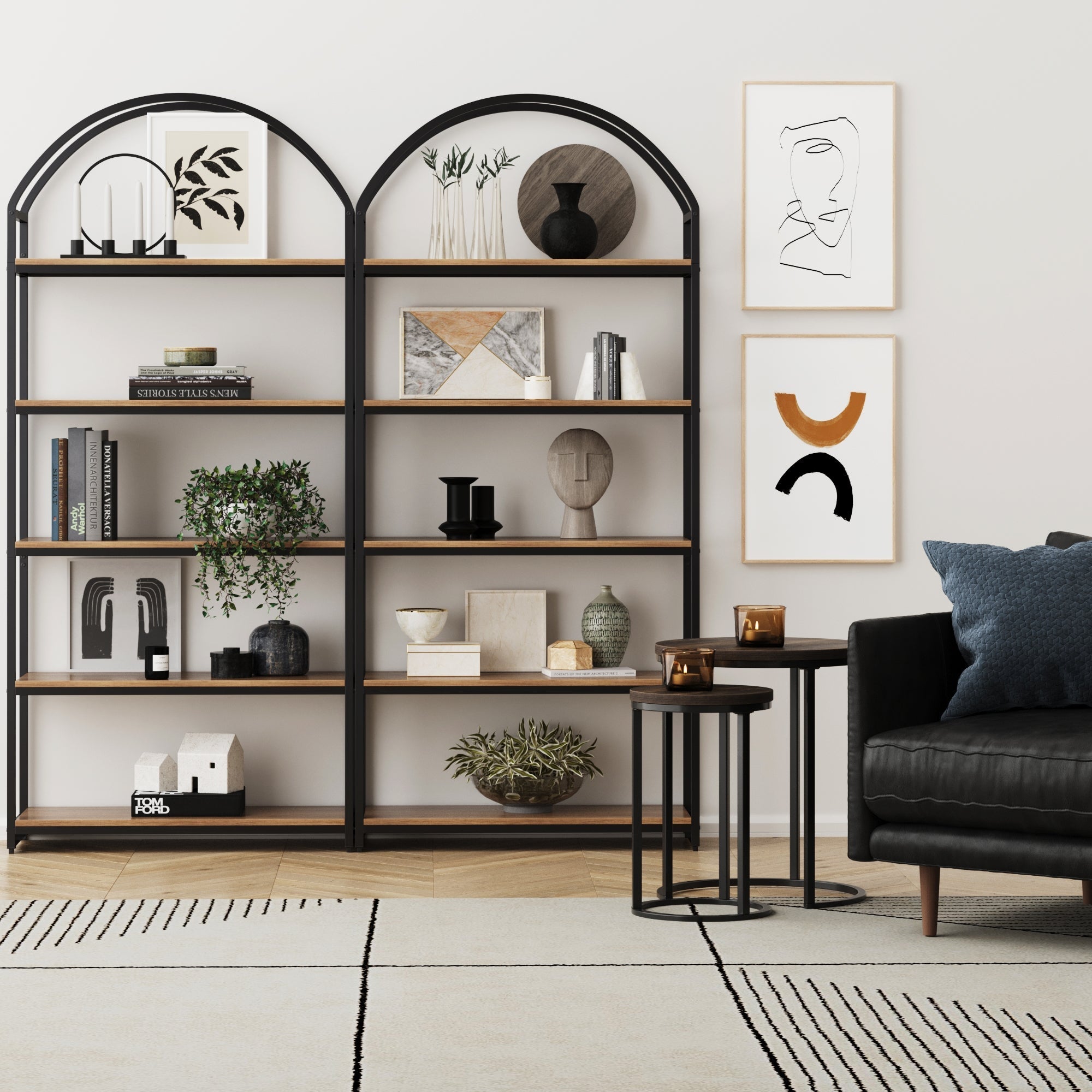 Metal 5-Shelf Arched Bookshelves