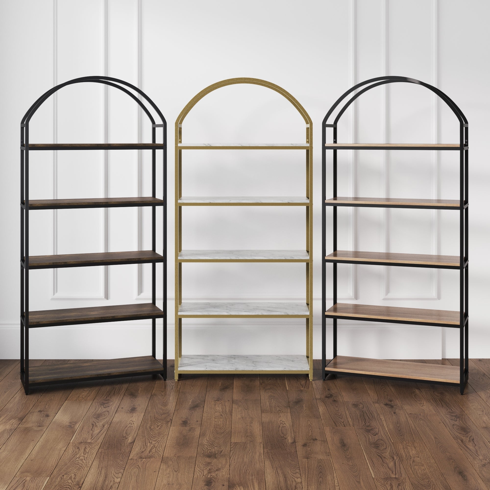 Wood & Metal 5-Shelf Arched Bookshelf