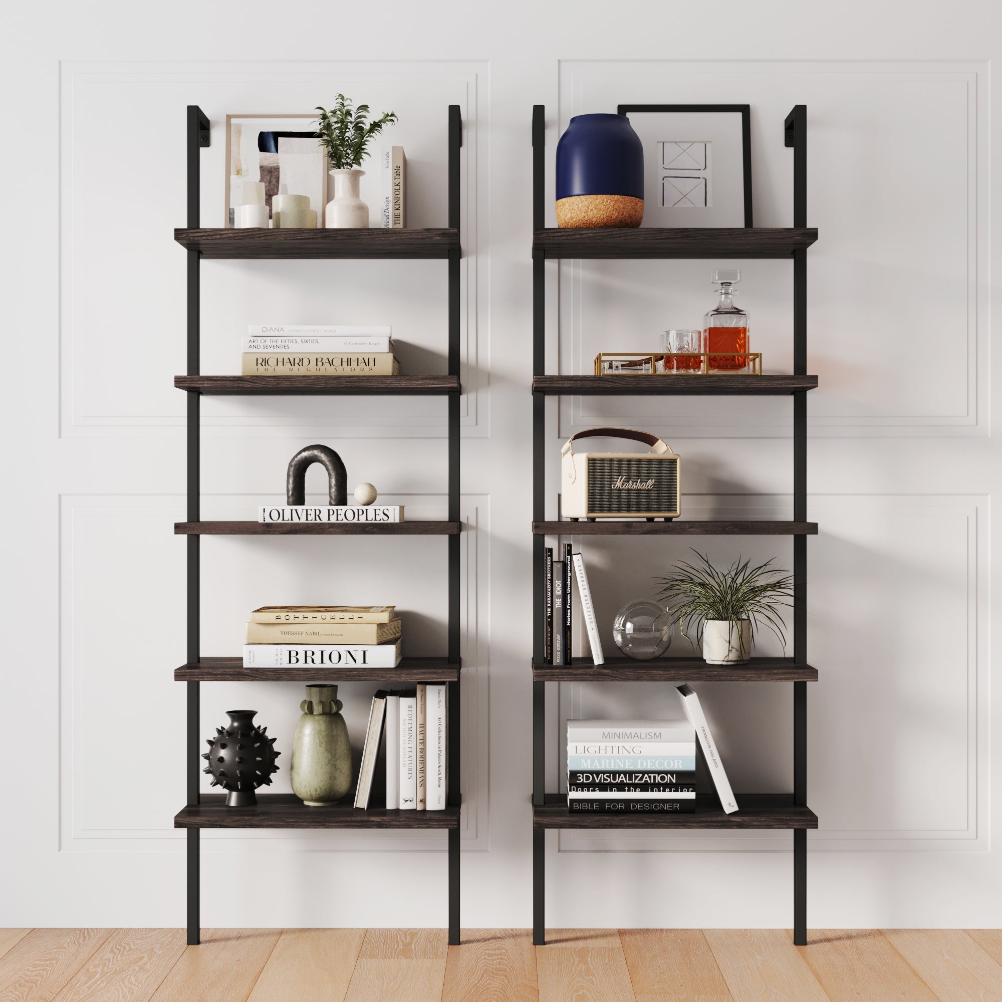 5-Shelf Ladder Wall Bookshelves
