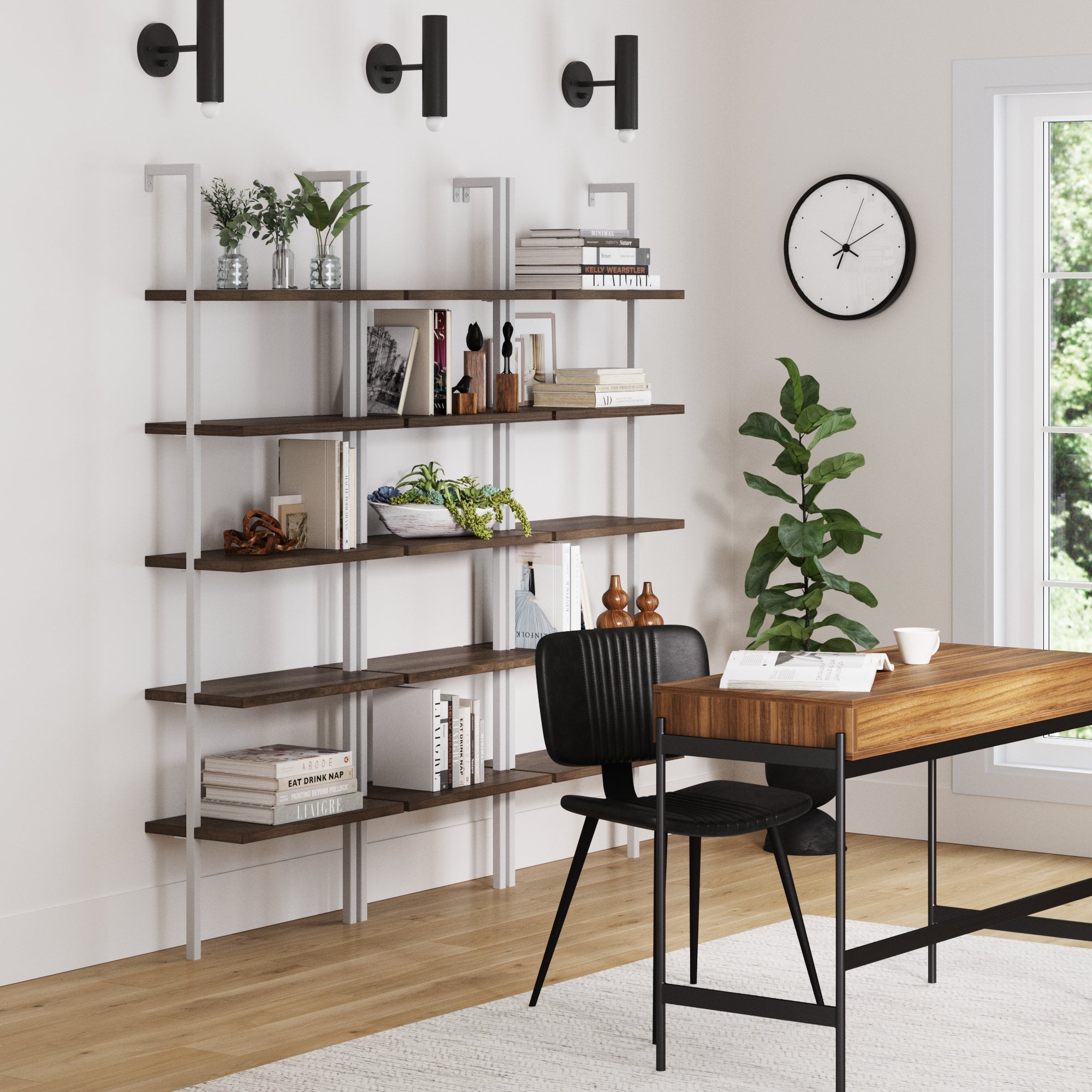 Ladder Bookshelf Oak Matte White Set of 3