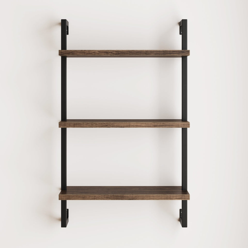 Wood & Metal 3-Shelf Floating Bookshelf