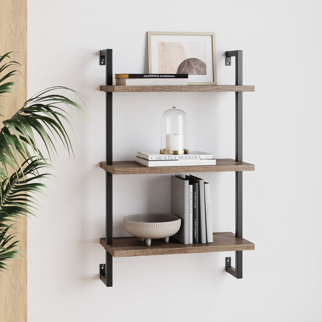 Wood & Metal 3-Shelf Floating Bookshelf