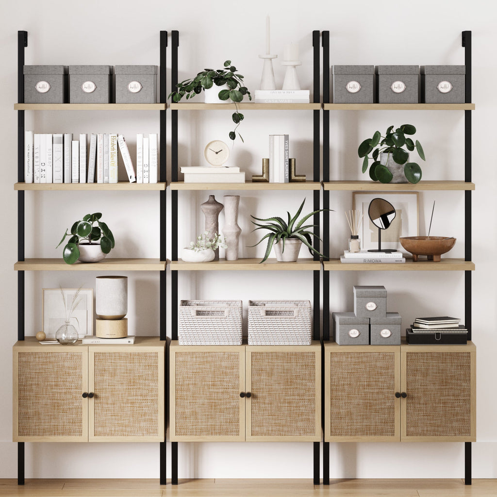Rattan Ladder Wall Bookshelves with Doors