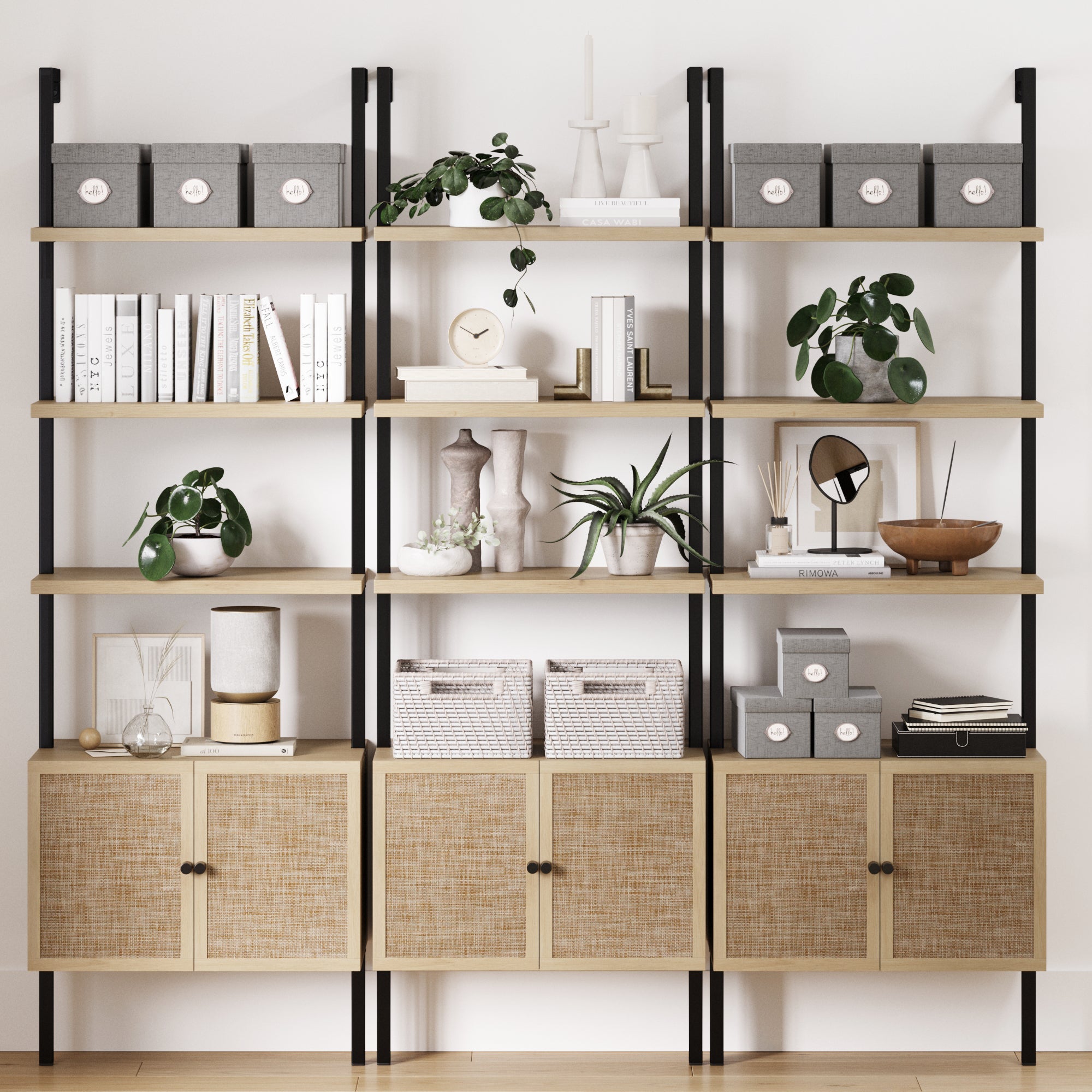 Rattan Ladder Wall Bookshelves with Doors