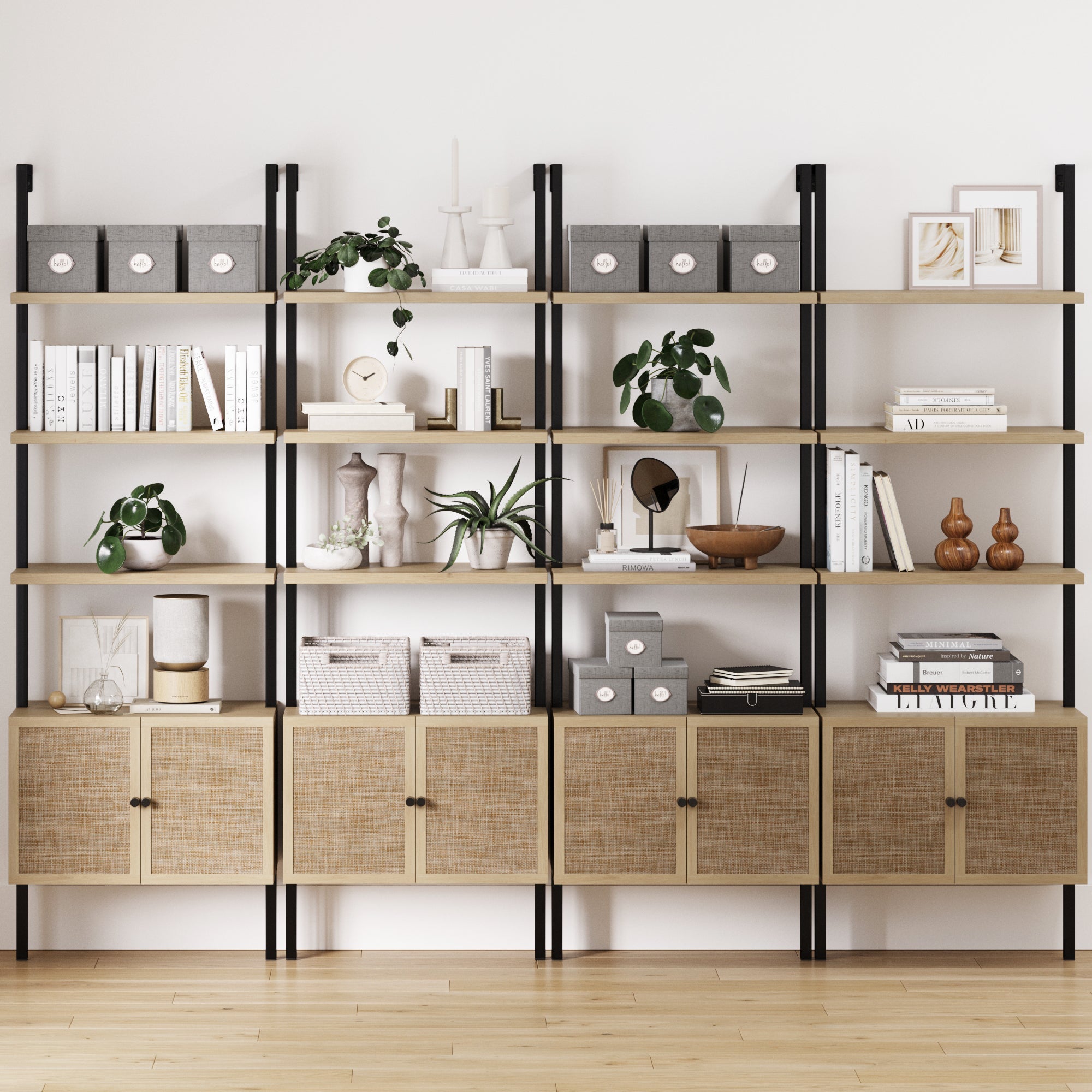 Rattan Ladder Wall Bookshelves with Doors