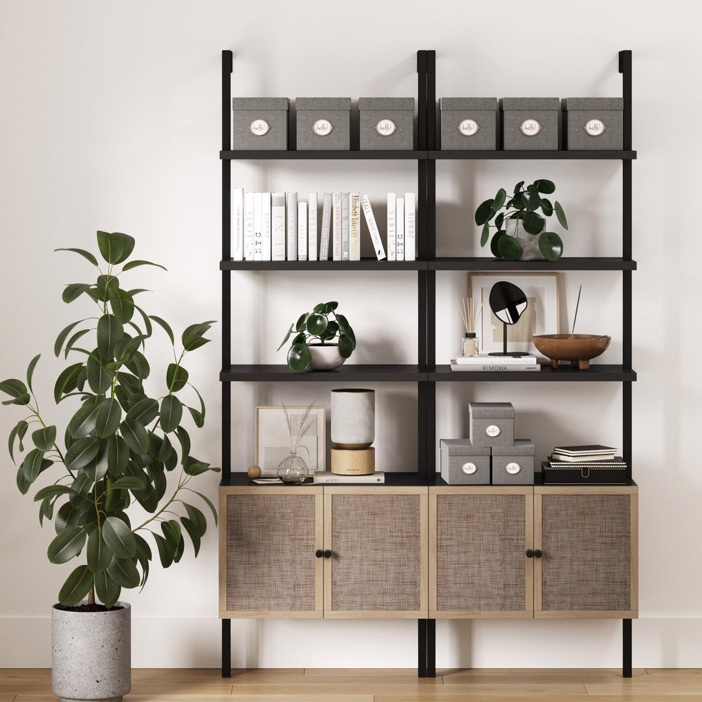 Rattan Ladder Wall Bookshelves with Doors