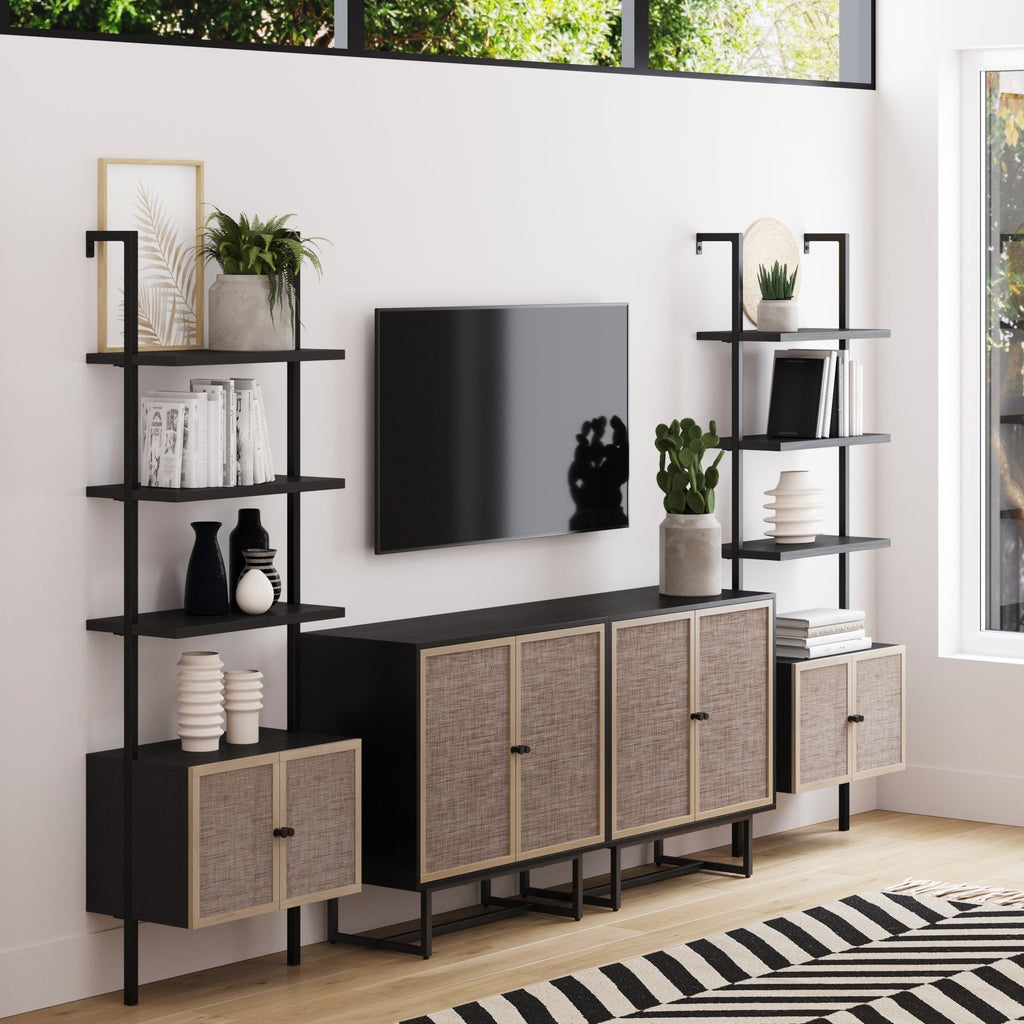 Rattan Ladder Wall Bookshelves with Doors