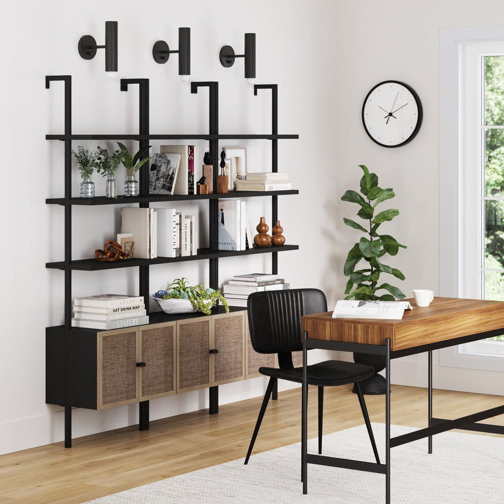 Rattan Ladder Wall Bookshelves with Doors