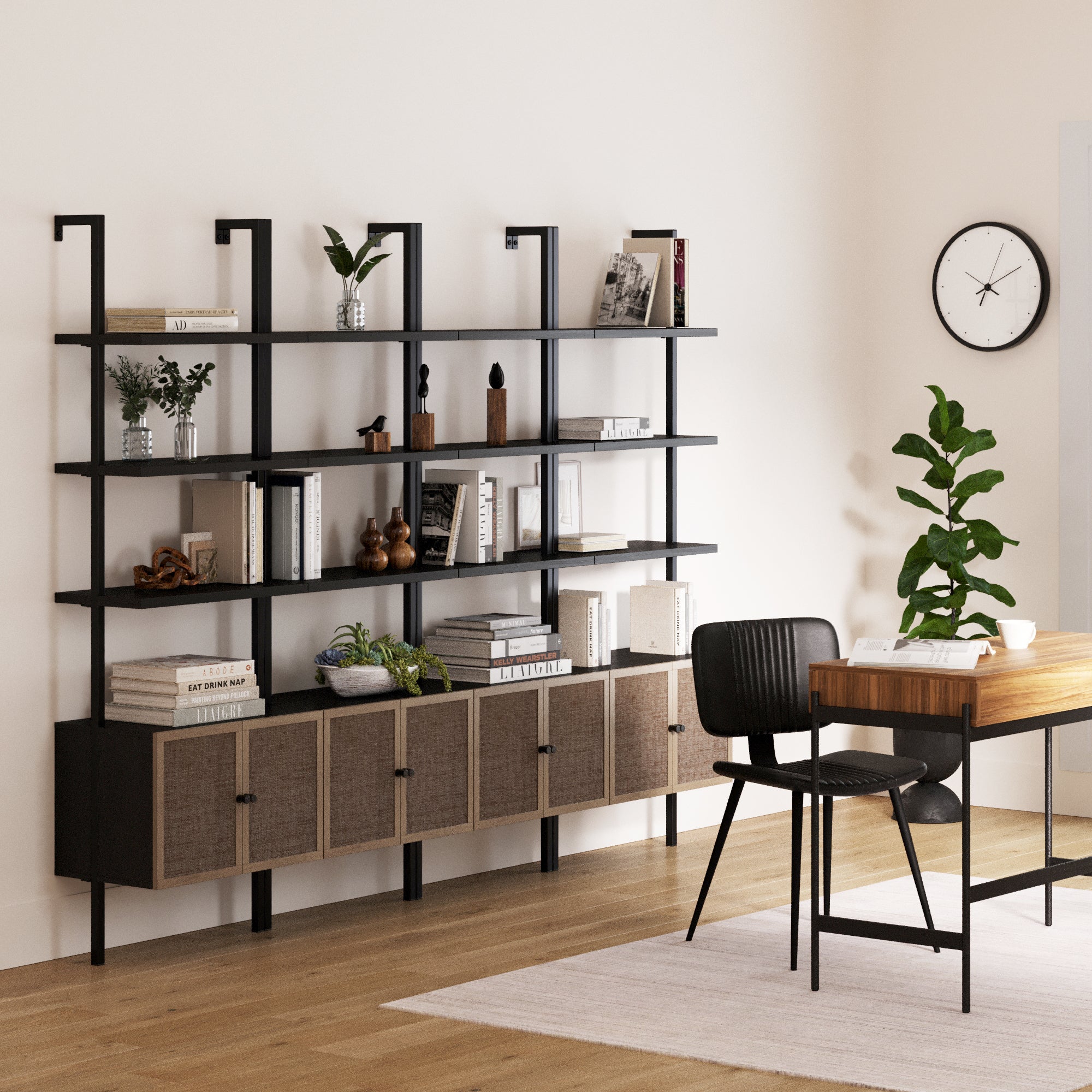 Rattan Ladder Wall Bookshelves with Doors