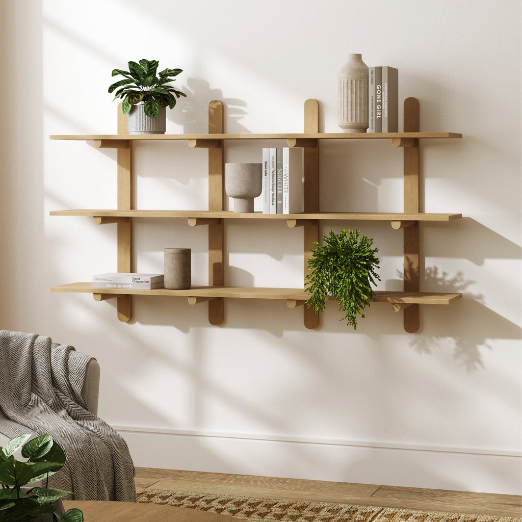 Wooden Mid Century Modern Modular Wall Shelving