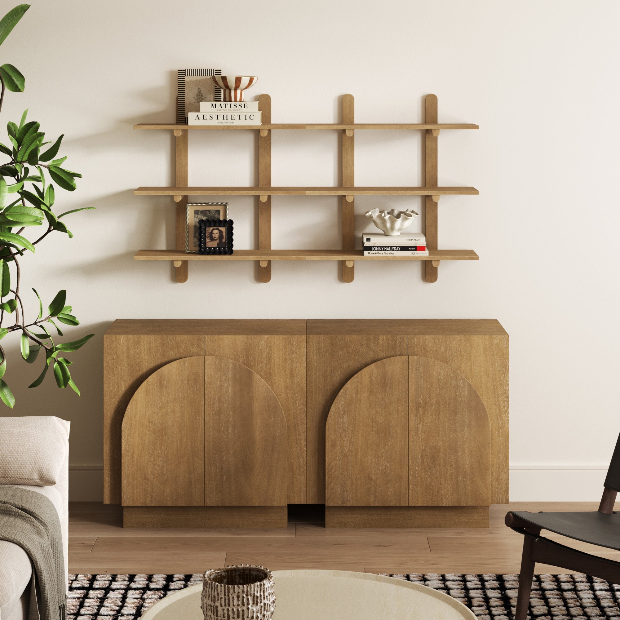 Wooden Mid Century Modern Modular Wall Shelving