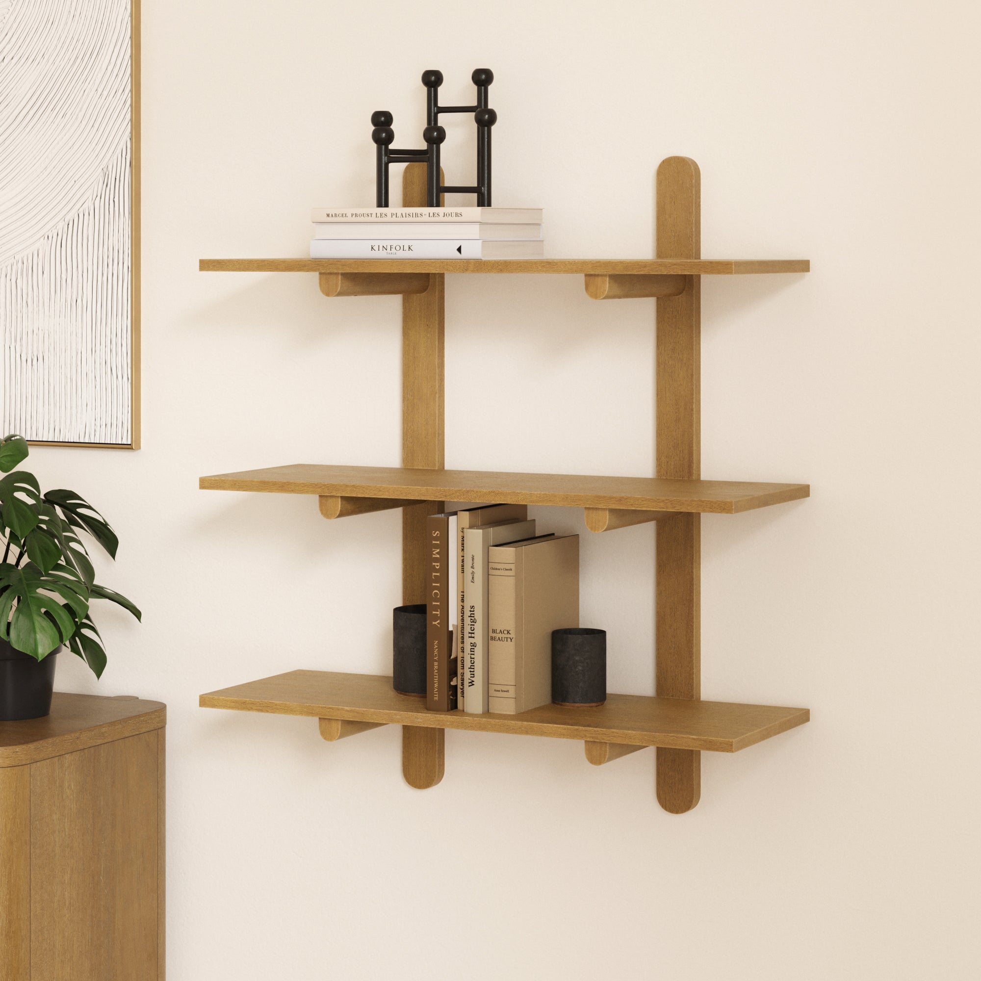 Mid Century Modern 3-Tier Wall Mounted Wood Shelf