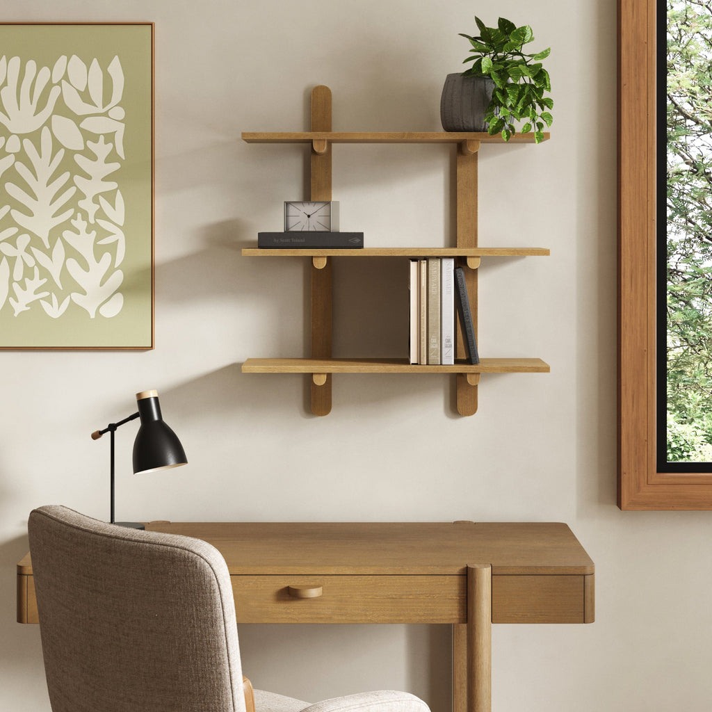 Mid Century Modern 3-Tier Wall Mounted Wood Shelf