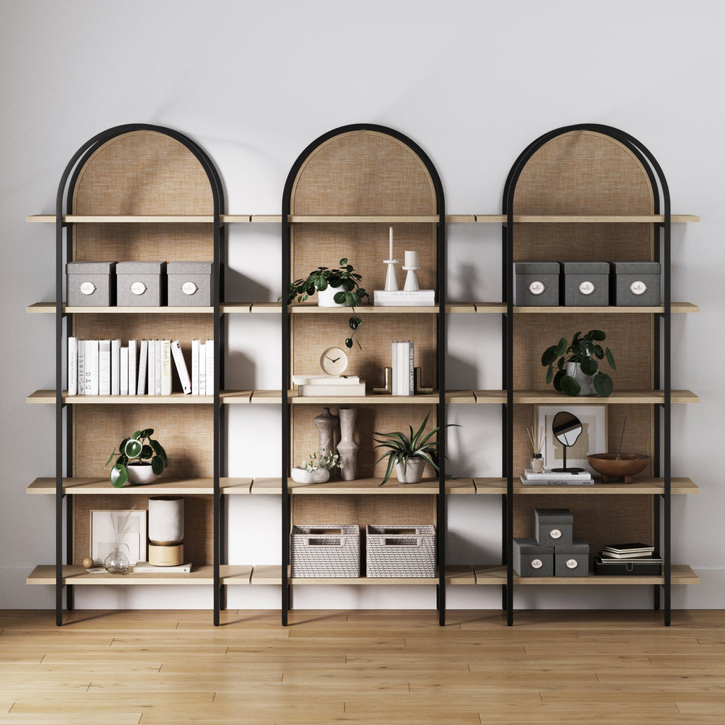 Boho Rattan & Wood Arched Bookshelves
