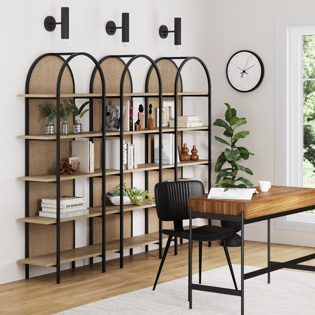 Boho Rattan & Wood Arched Bookshelves