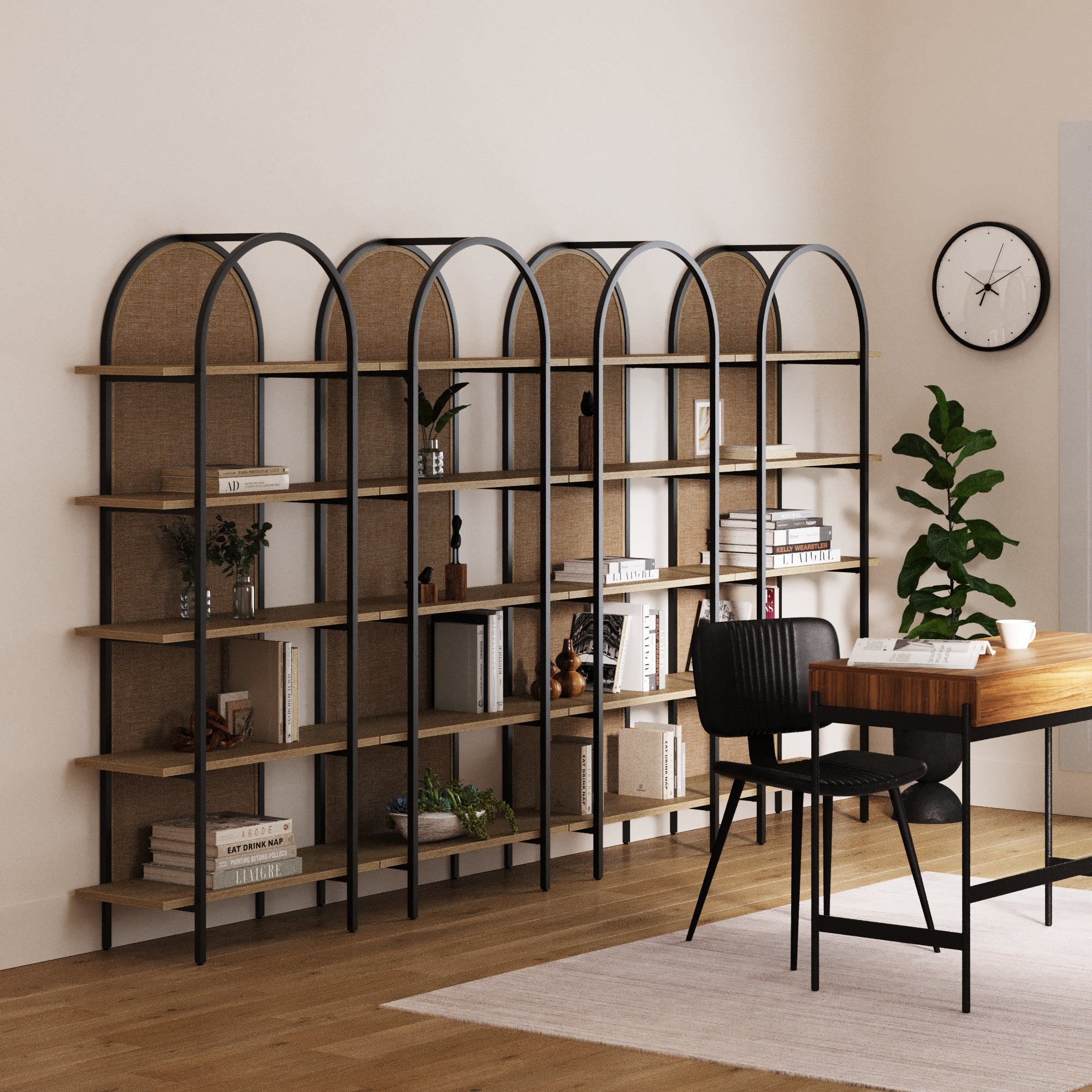 Boho Rattan & Wood Arched Bookshelves