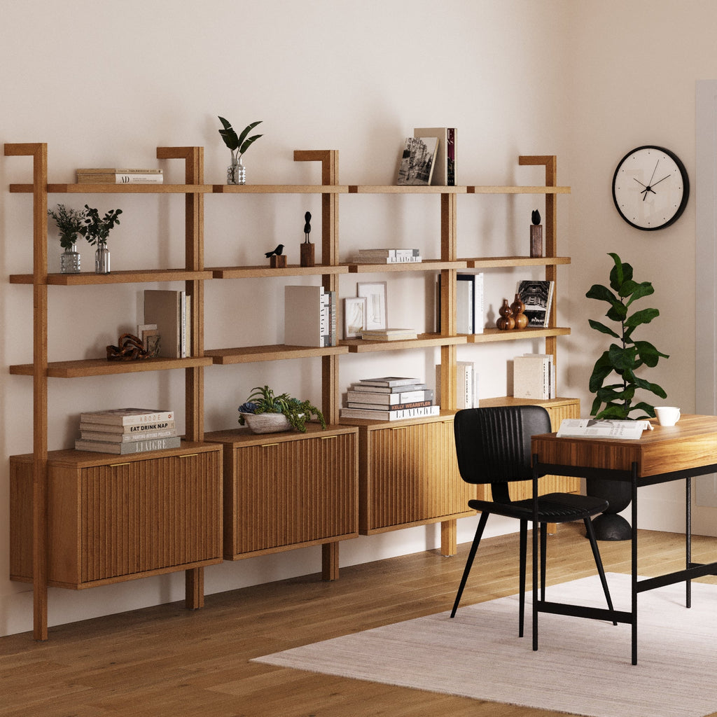 Mid-Century Fluted Wall Bookshelves with Doors