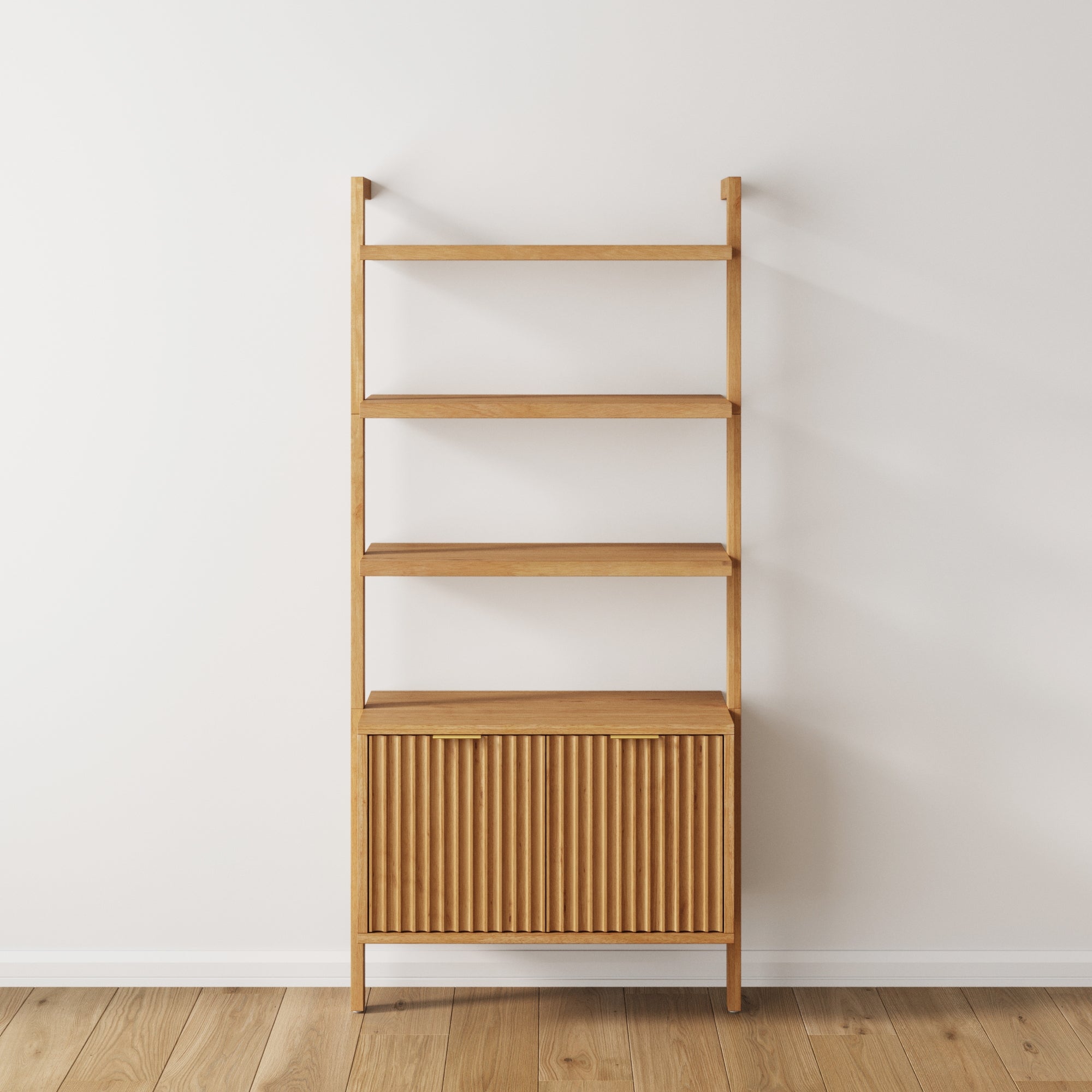 Mid-Century Fluted Wall Bookshelf with Doors