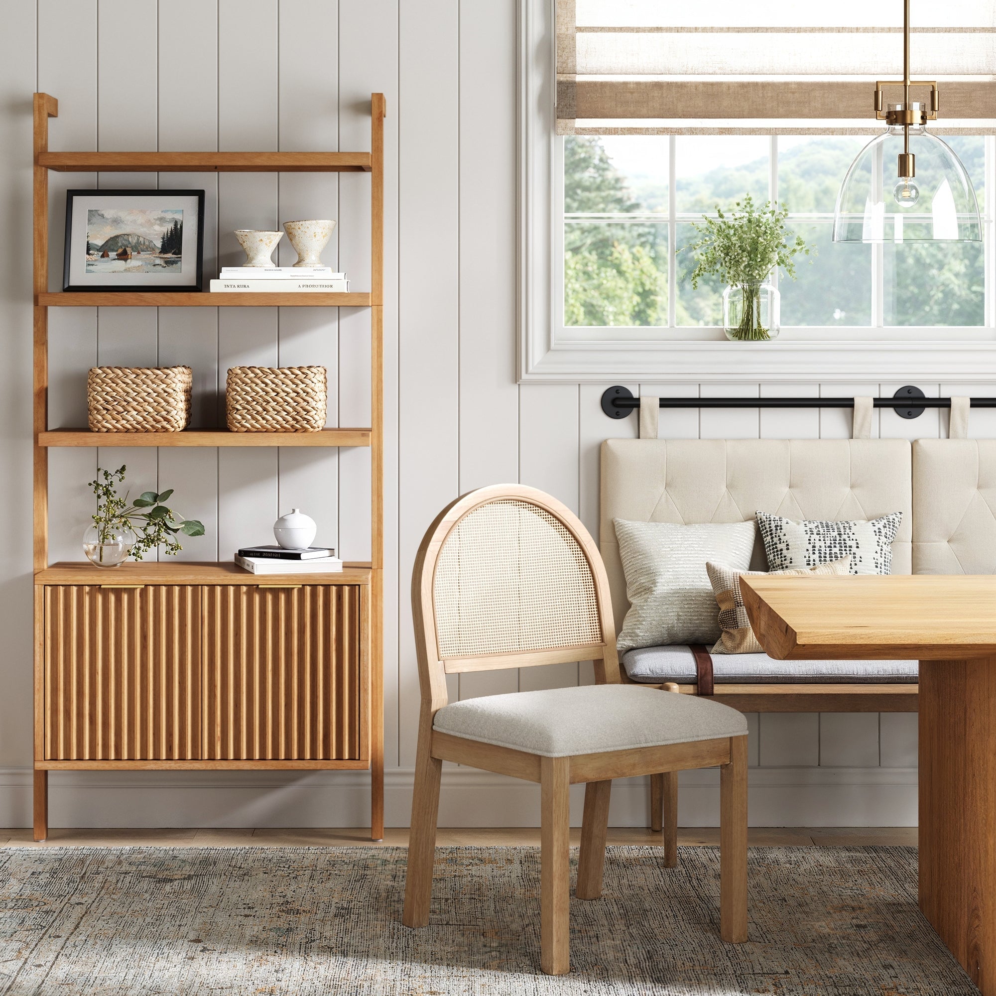 Mid-Century Fluted Wall Bookshelf with Doors