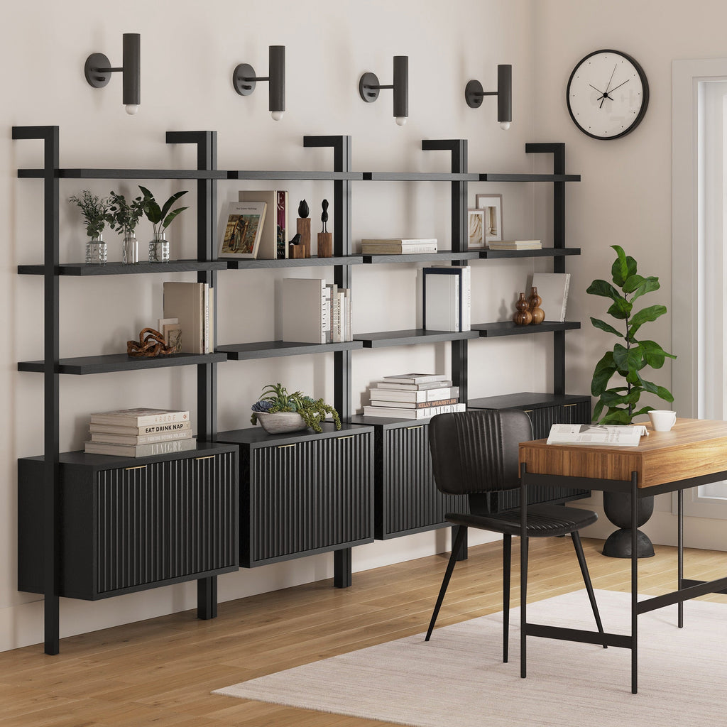 Mid-Century Fluted Wall Bookshelves with Doors