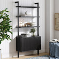 Mid-Century Fluted Wall Bookshelf with Doors
