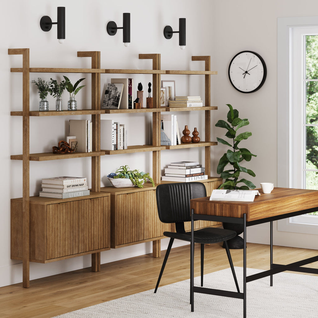 Mid-Century Fluted Wall Bookshelves with Doors