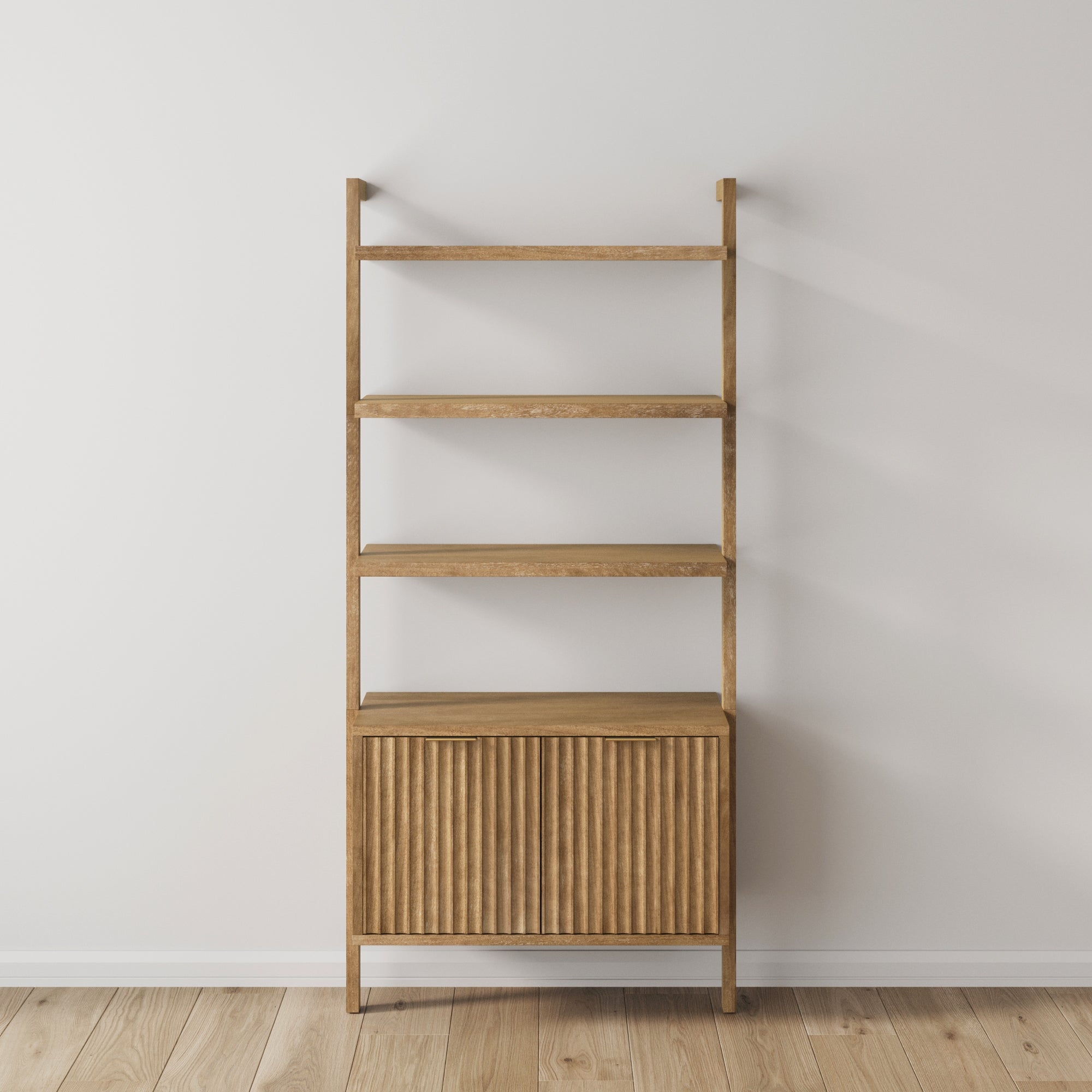 Mid-Century Fluted Wall Bookshelf with Doors