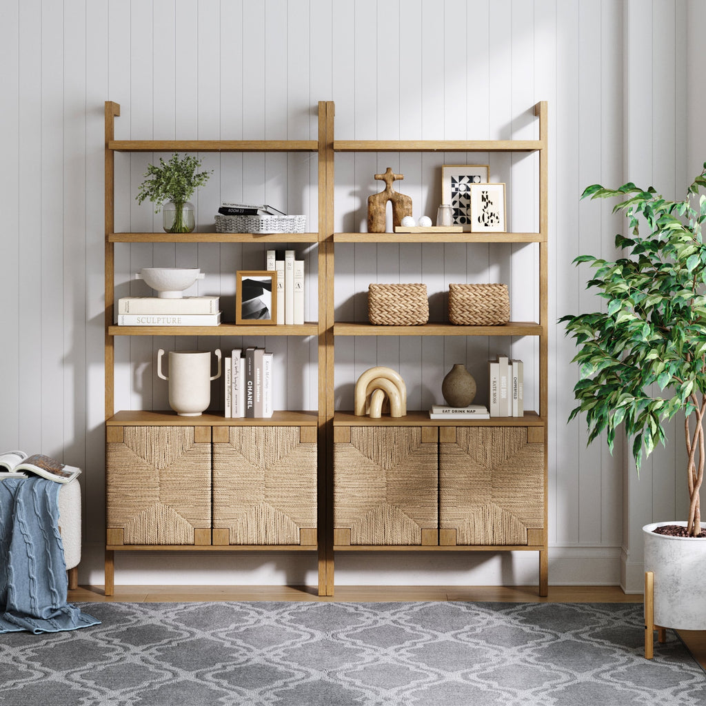 Seagrass Wall Bookshelves with Doors