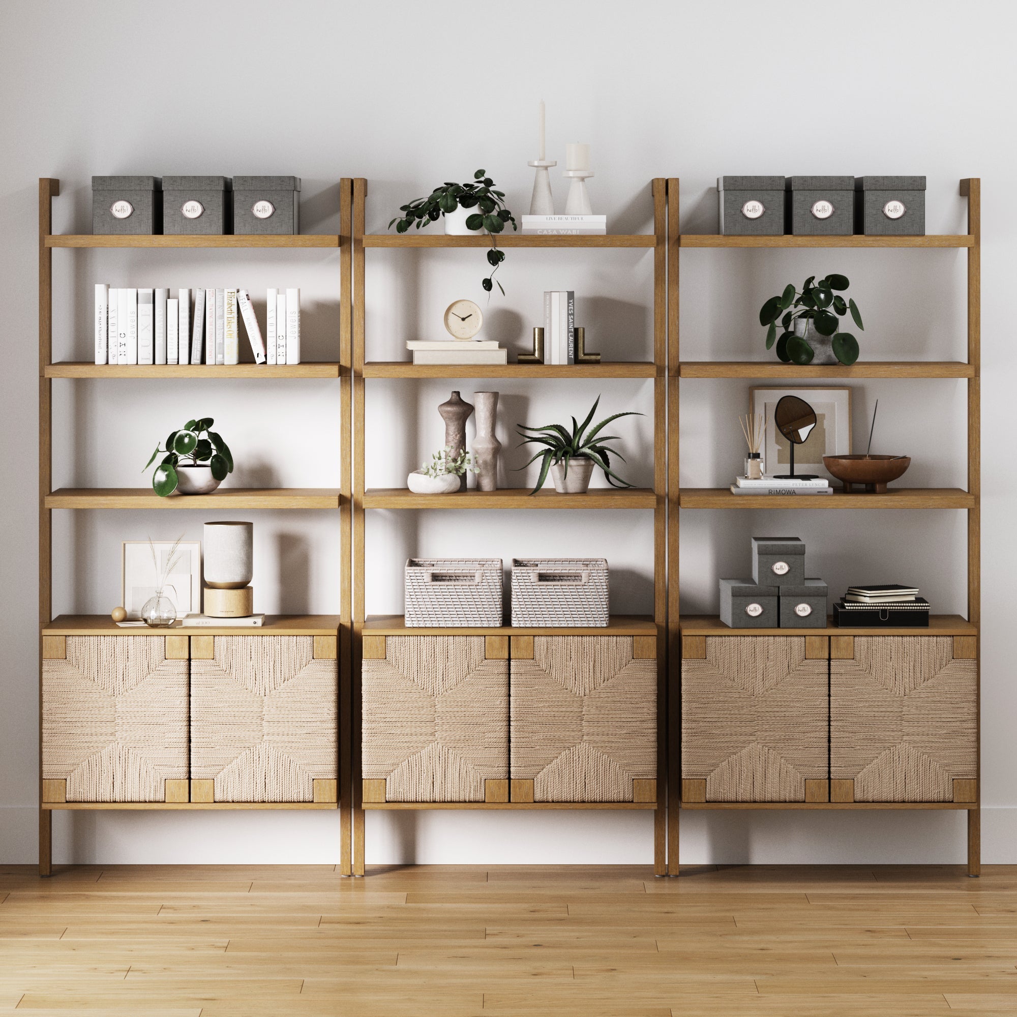 Seagrass Wall Bookshelves with Doors