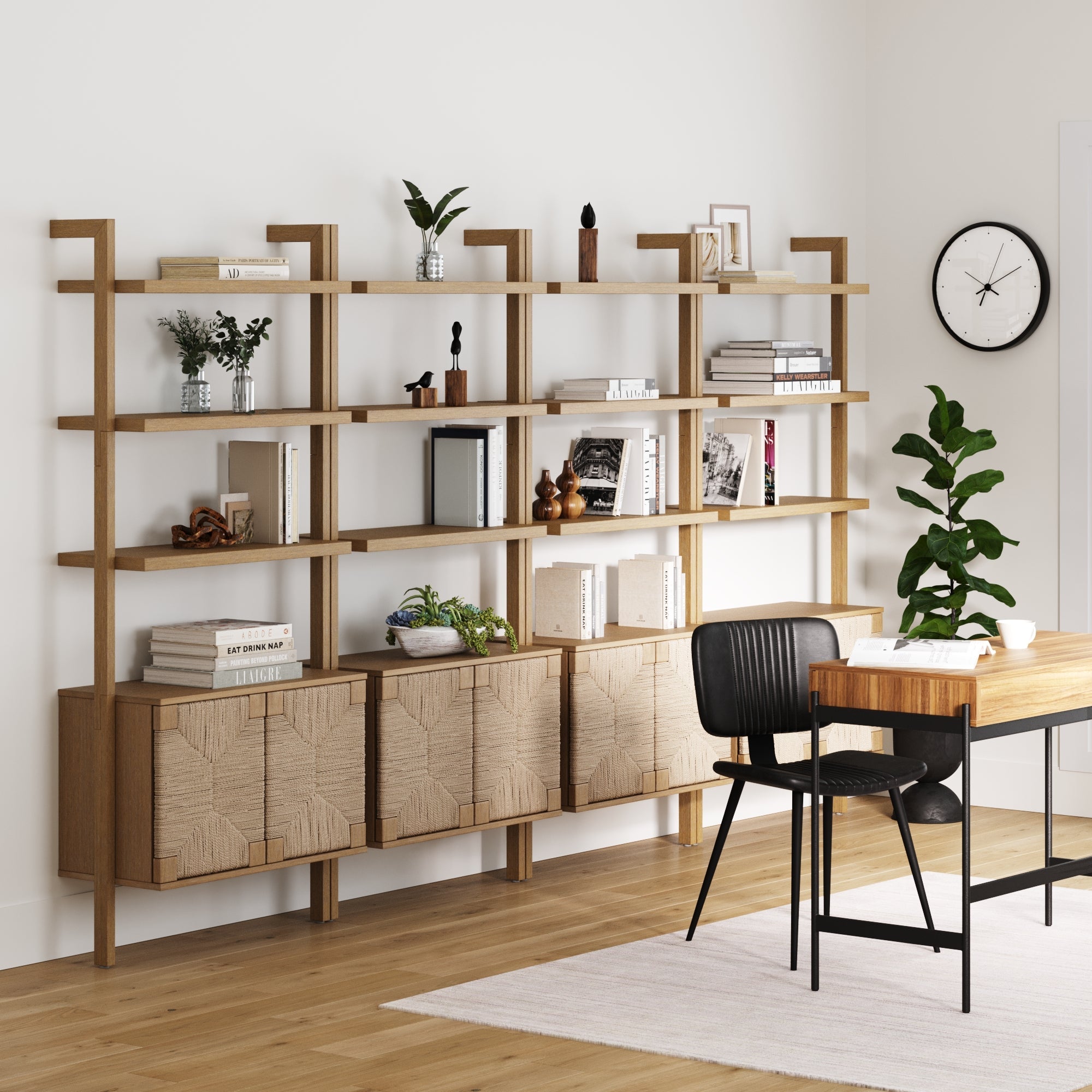 Seagrass Wall Bookshelves with Doors