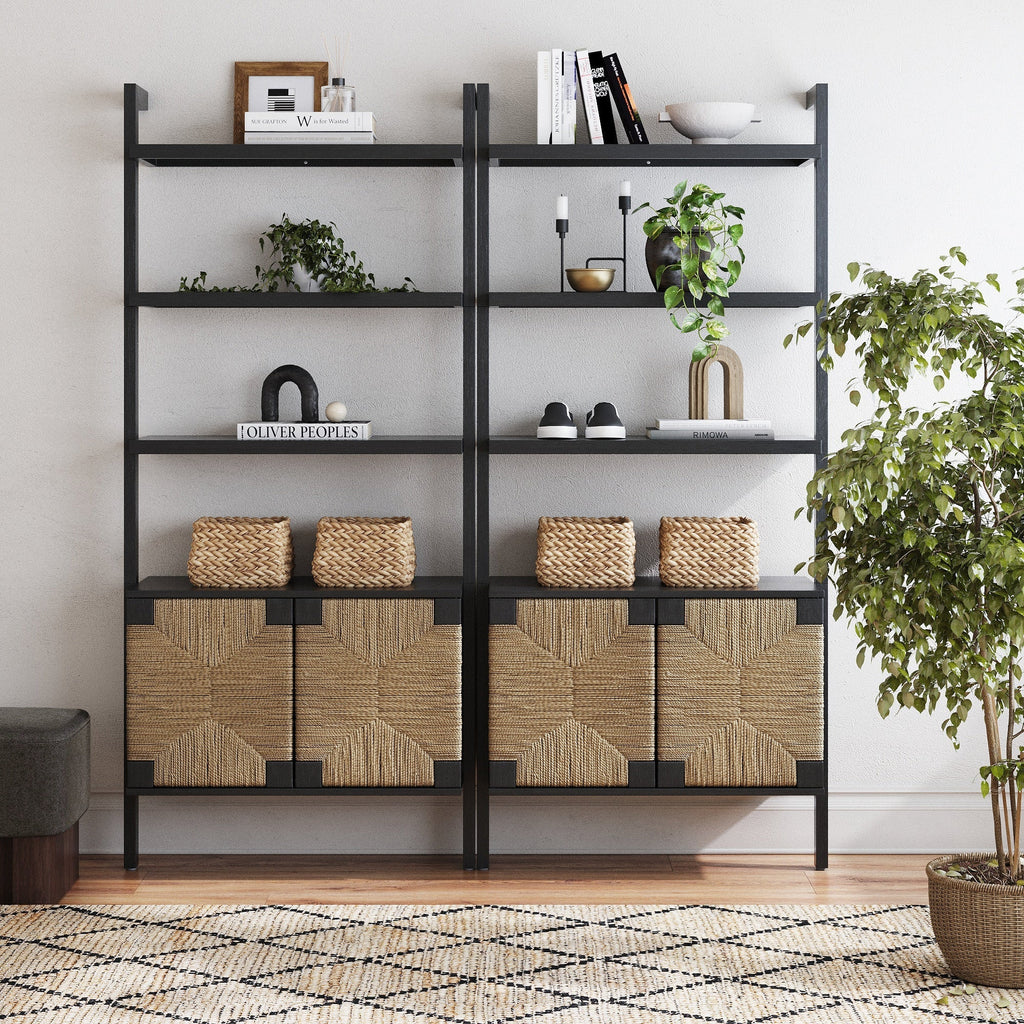 Seagrass Wall Bookshelves with Doors