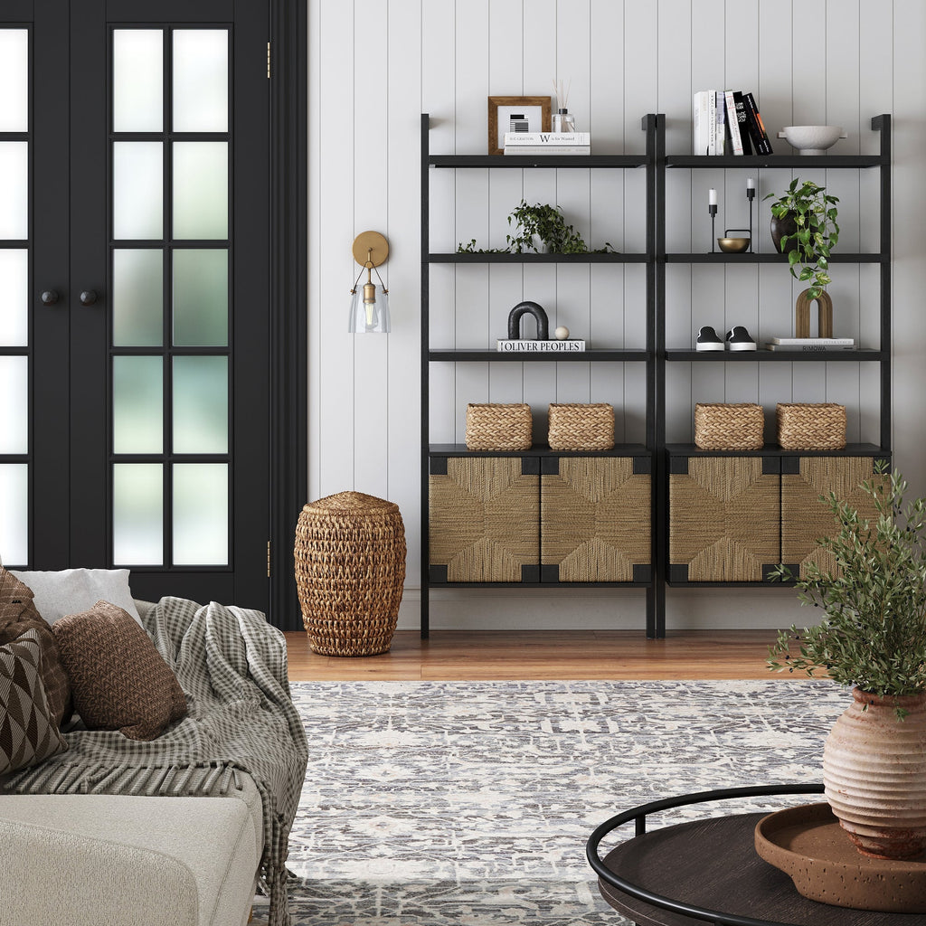Seagrass Wall Bookshelves with Doors