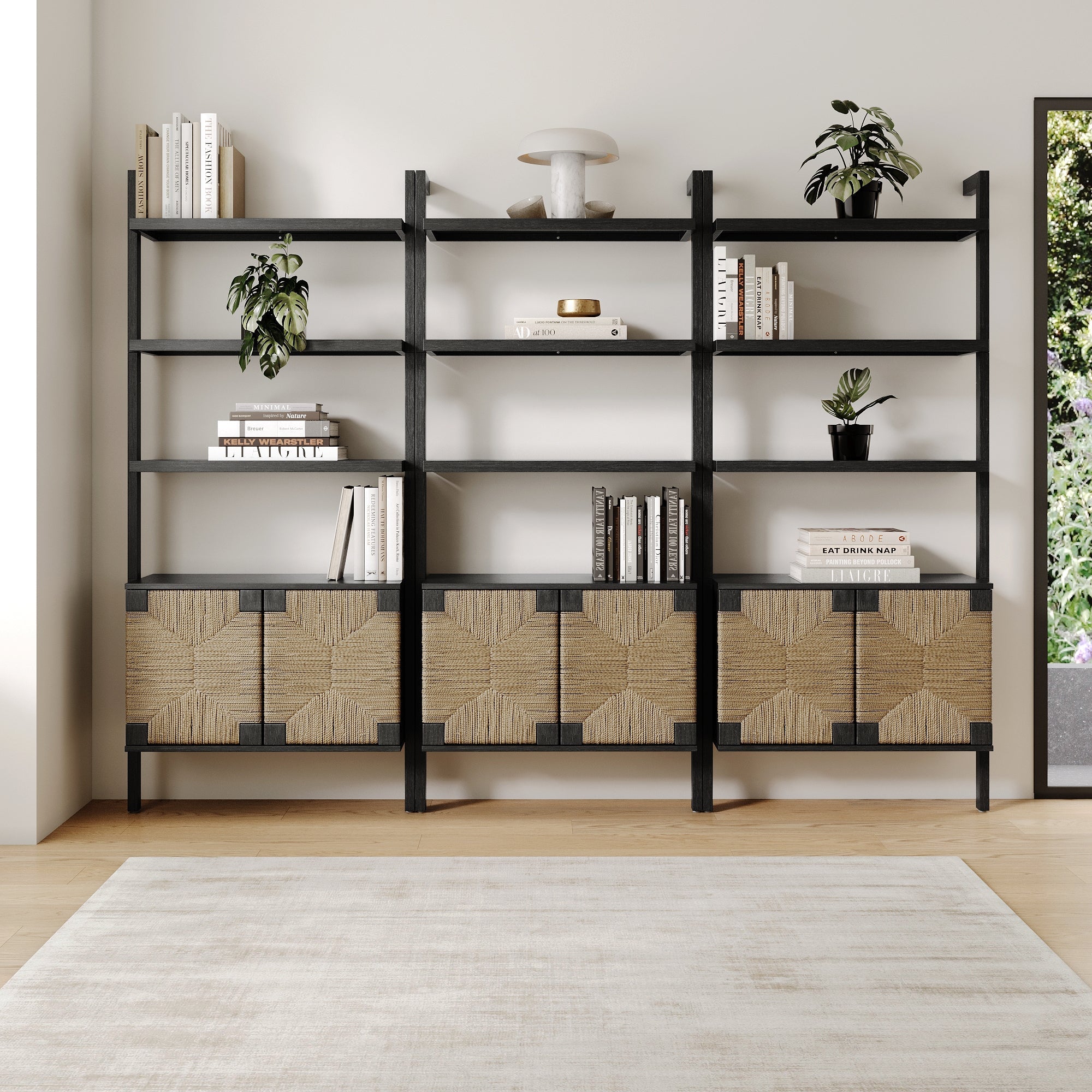 Seagrass Wall Bookshelves with Doors