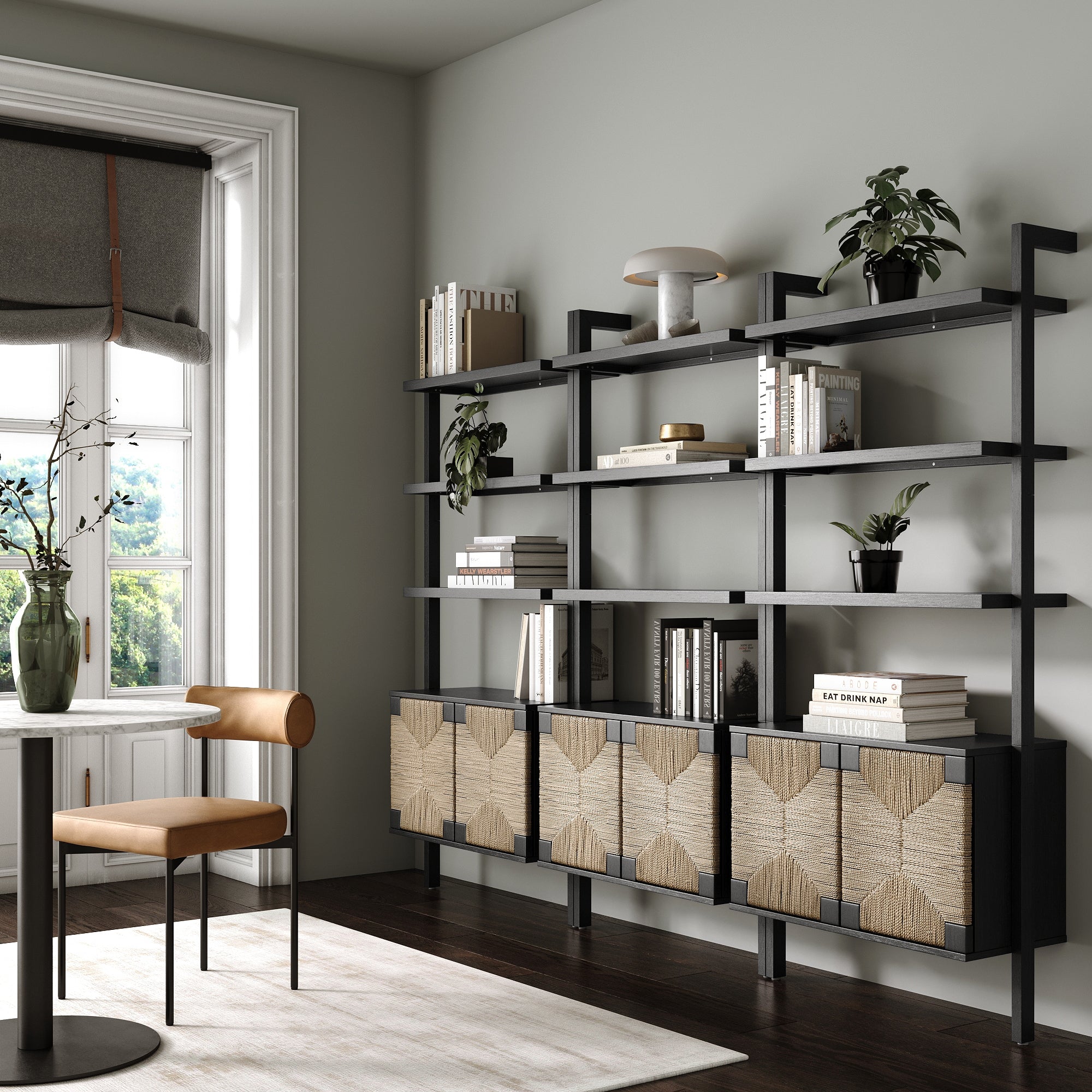 Seagrass Wall Bookshelves with Doors