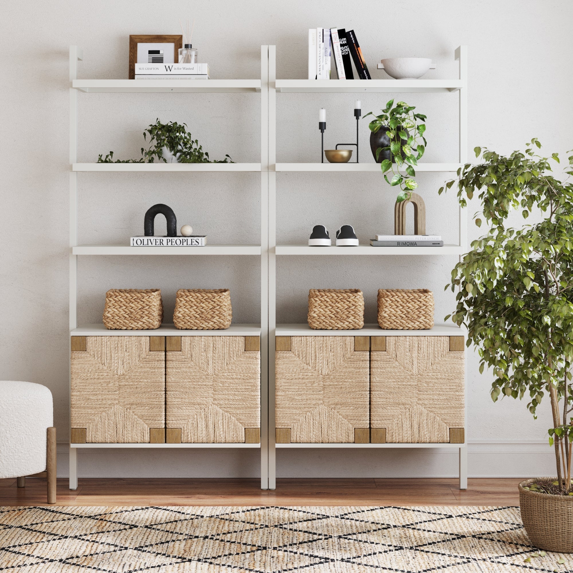 Seagrass Wall Bookshelves with Doors