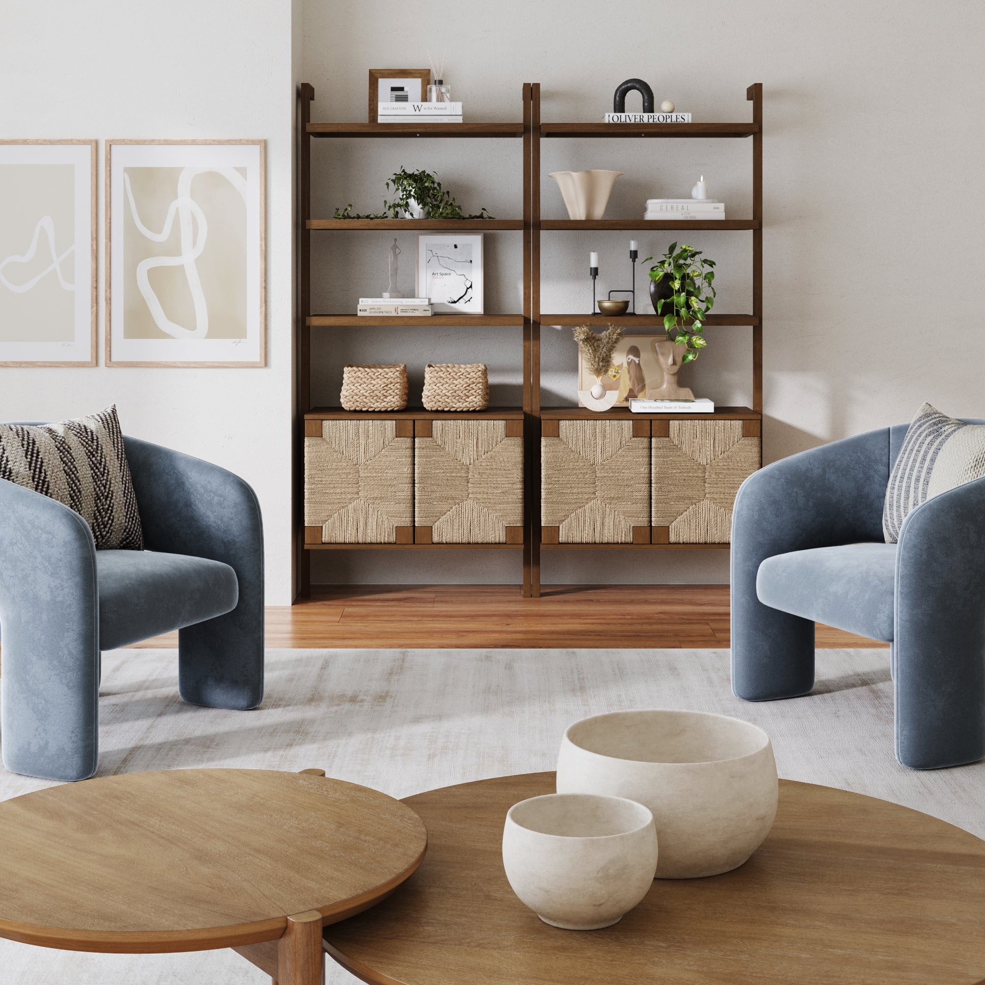 Seagrass Wall Bookshelves with Doors