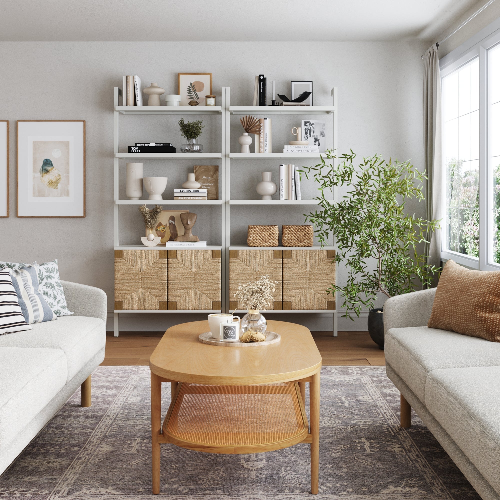 Seagrass Wall Bookshelves with Doors