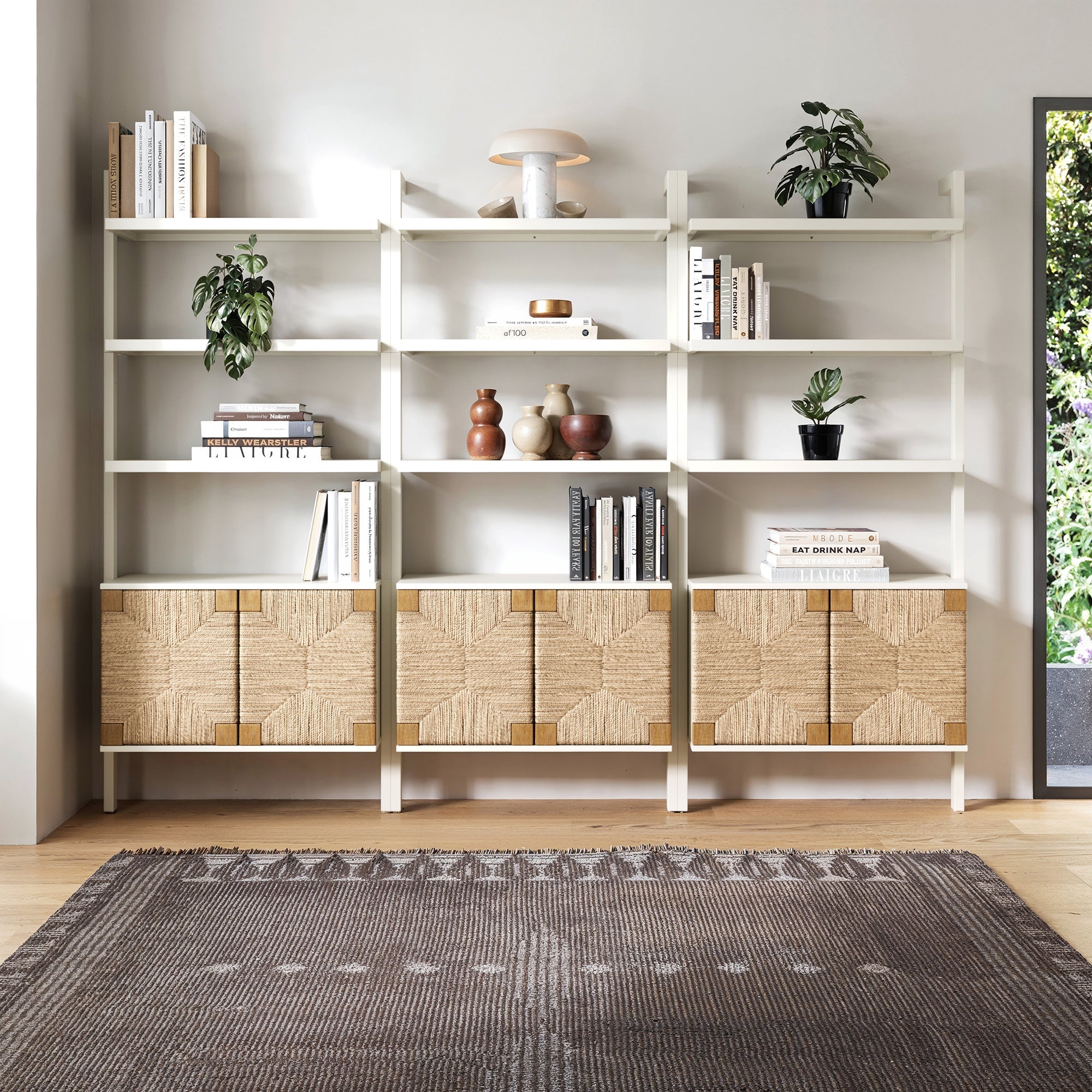 Seagrass Wall Bookshelves with Doors