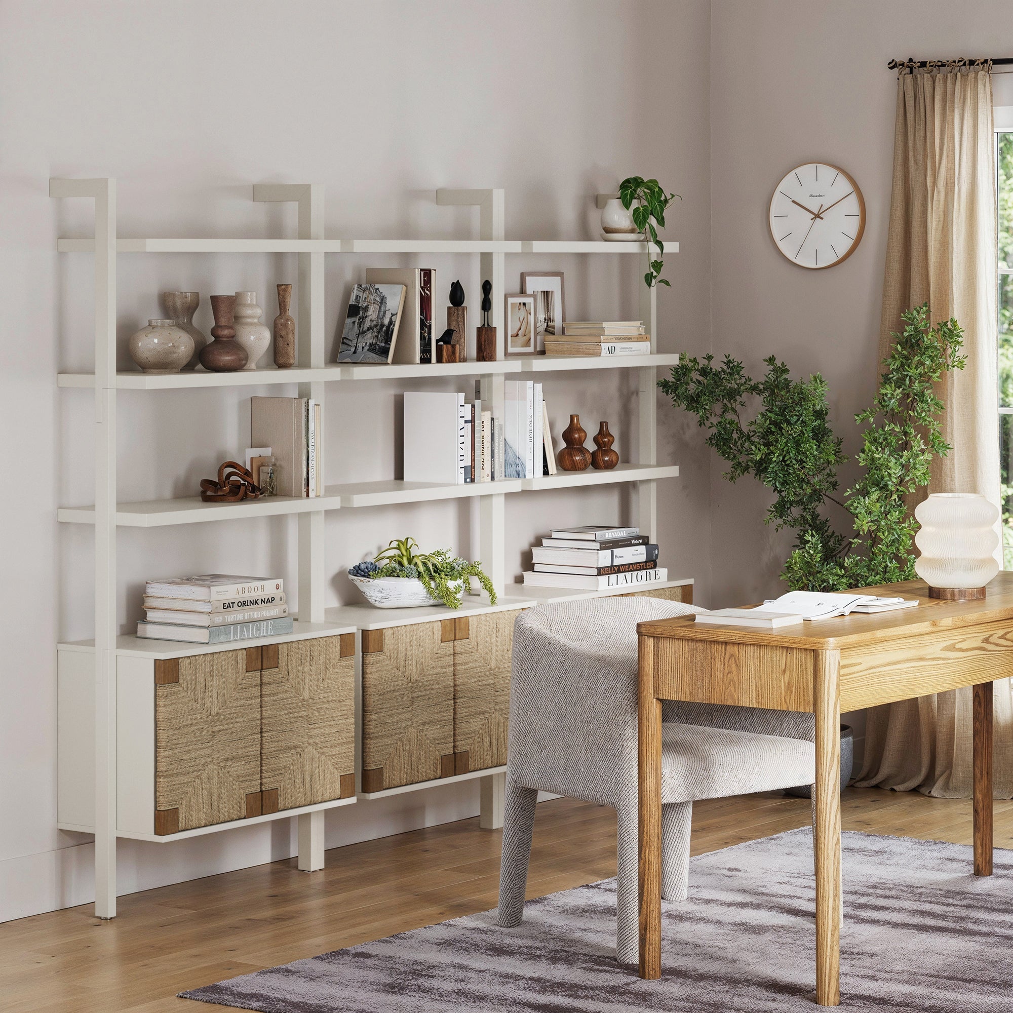 Seagrass Wall Bookshelves with Doors